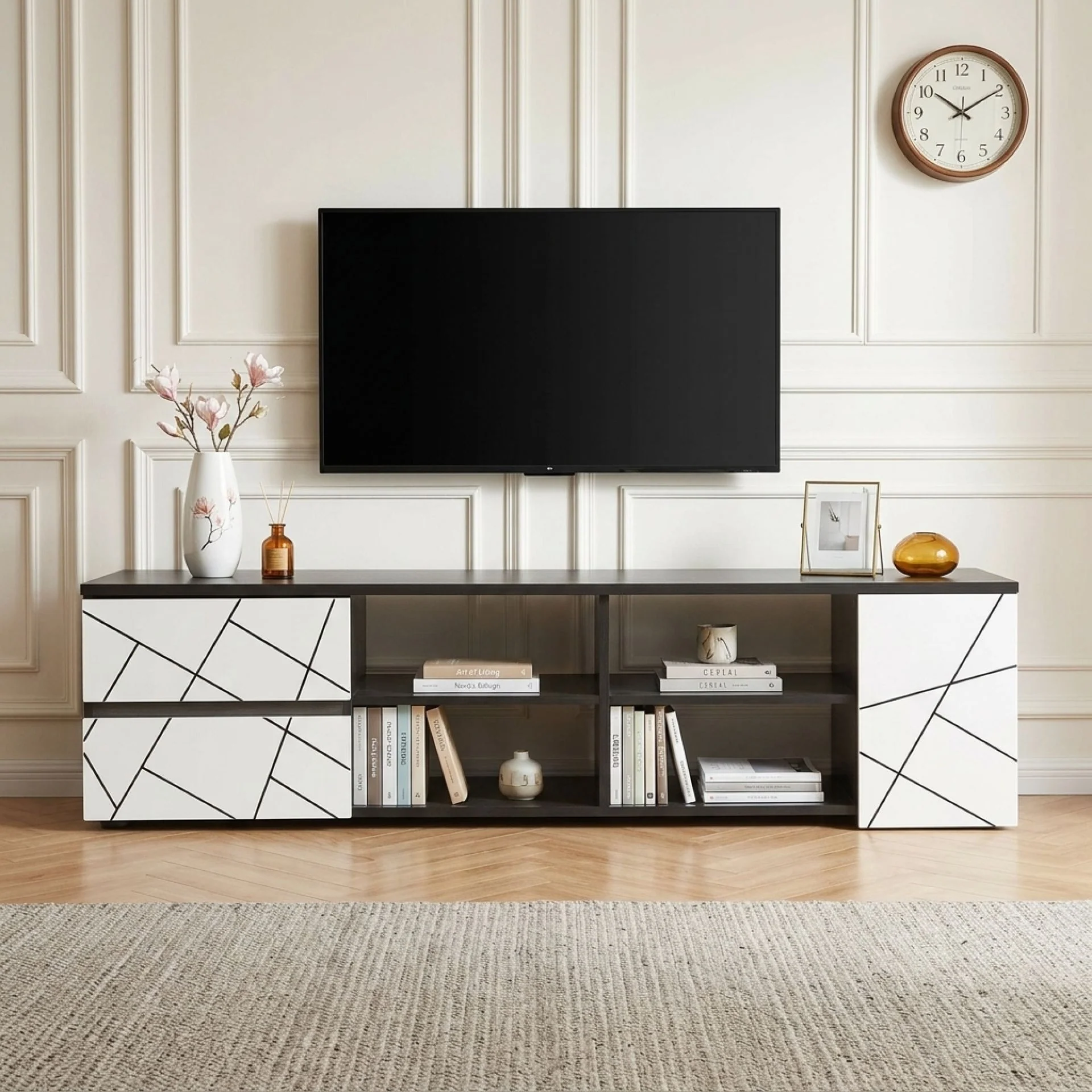 Dustin 1.5m Entertainment Unit - Oak Grey + White - Image 2