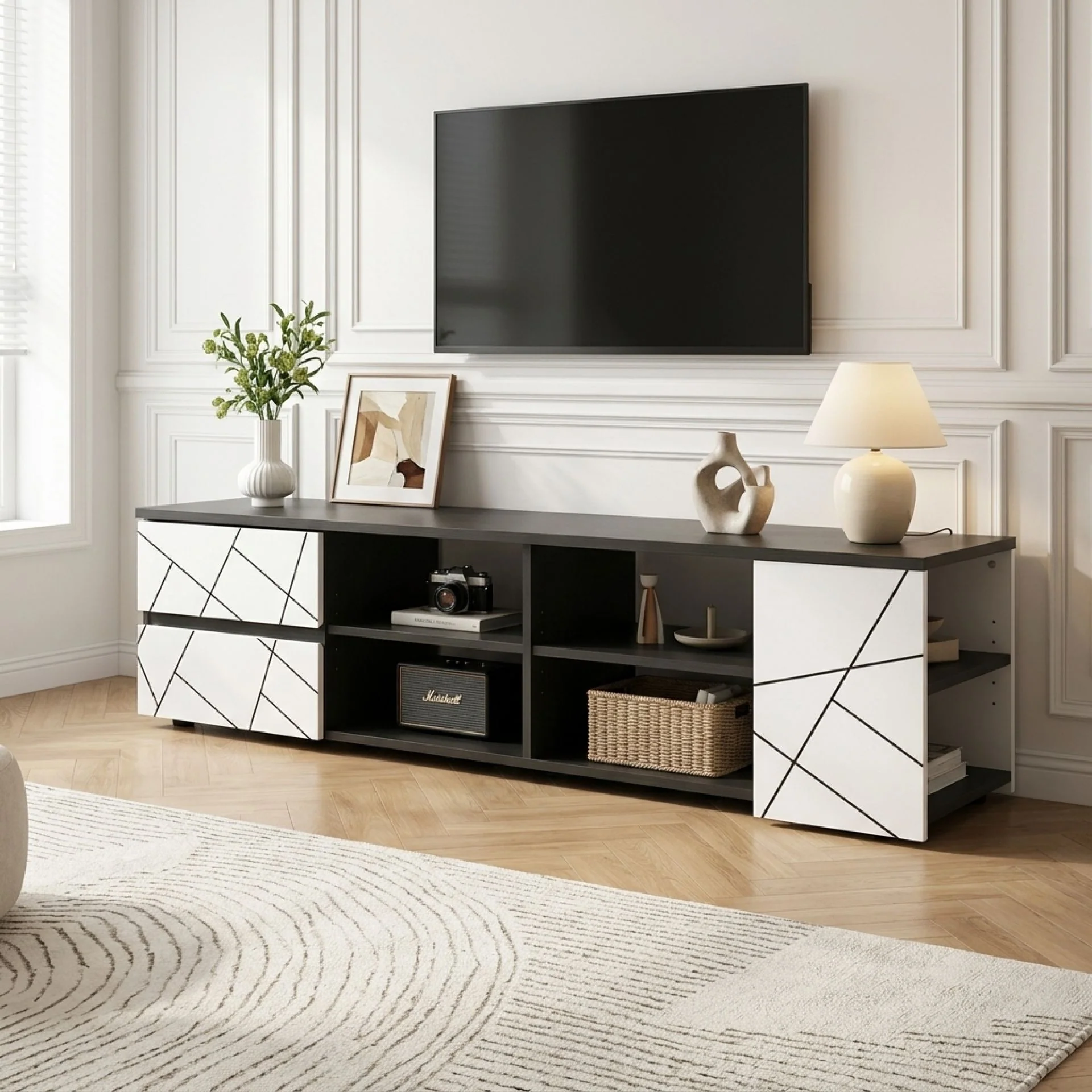 Dustin 1.5m Entertainment Unit - Oak Grey + White - Image 3