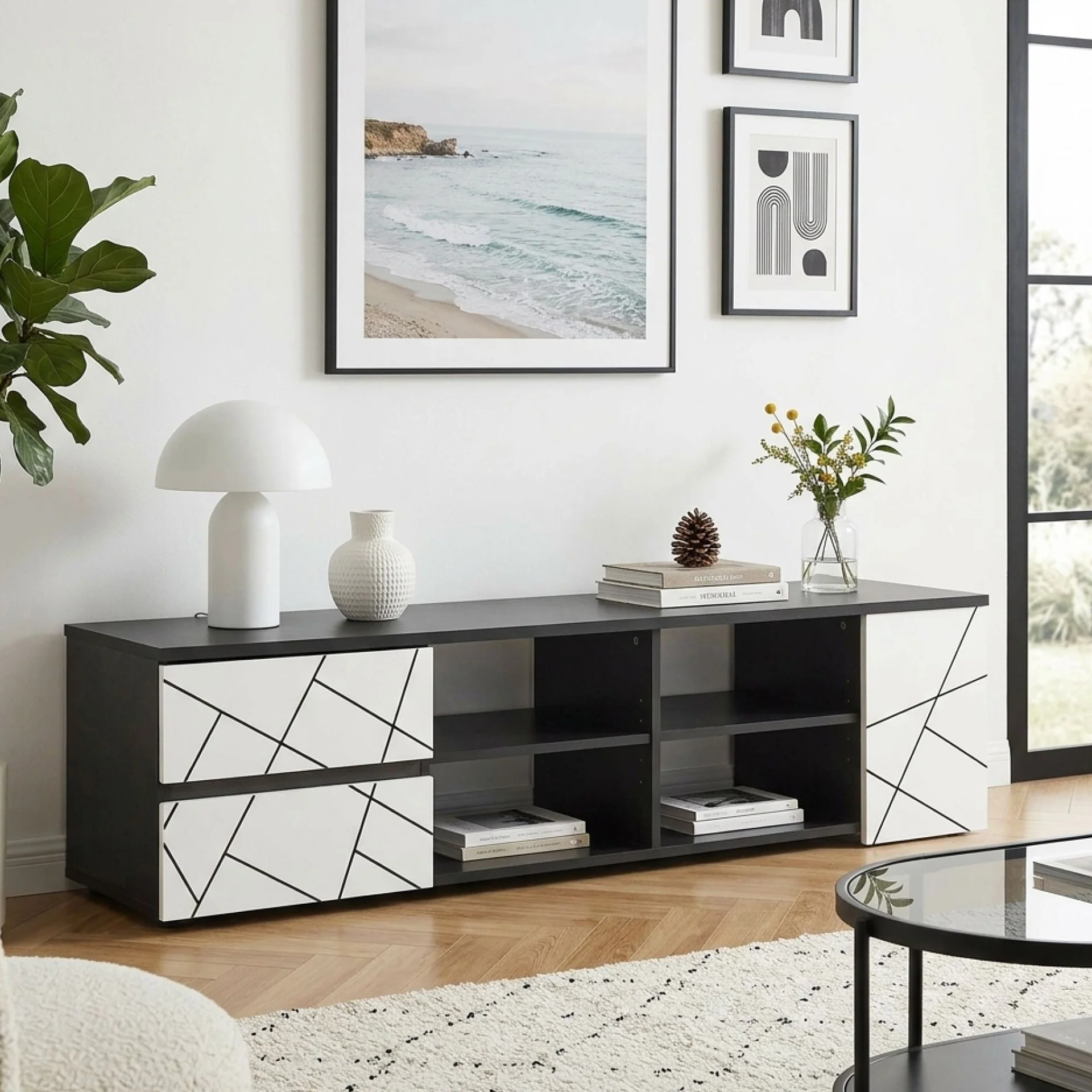 Dustin 1.5m Entertainment Unit - Oak Grey + White - Image 4