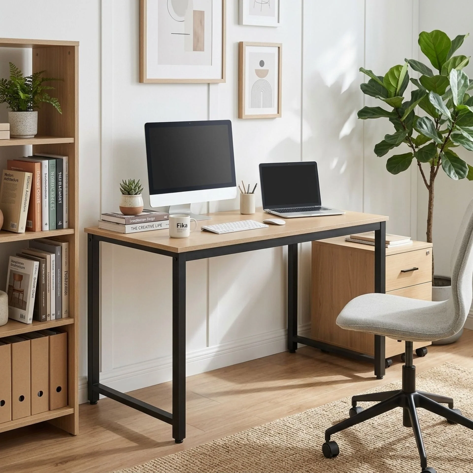 Easton 120cm Computer Desk - Natural + Black - Image 2
