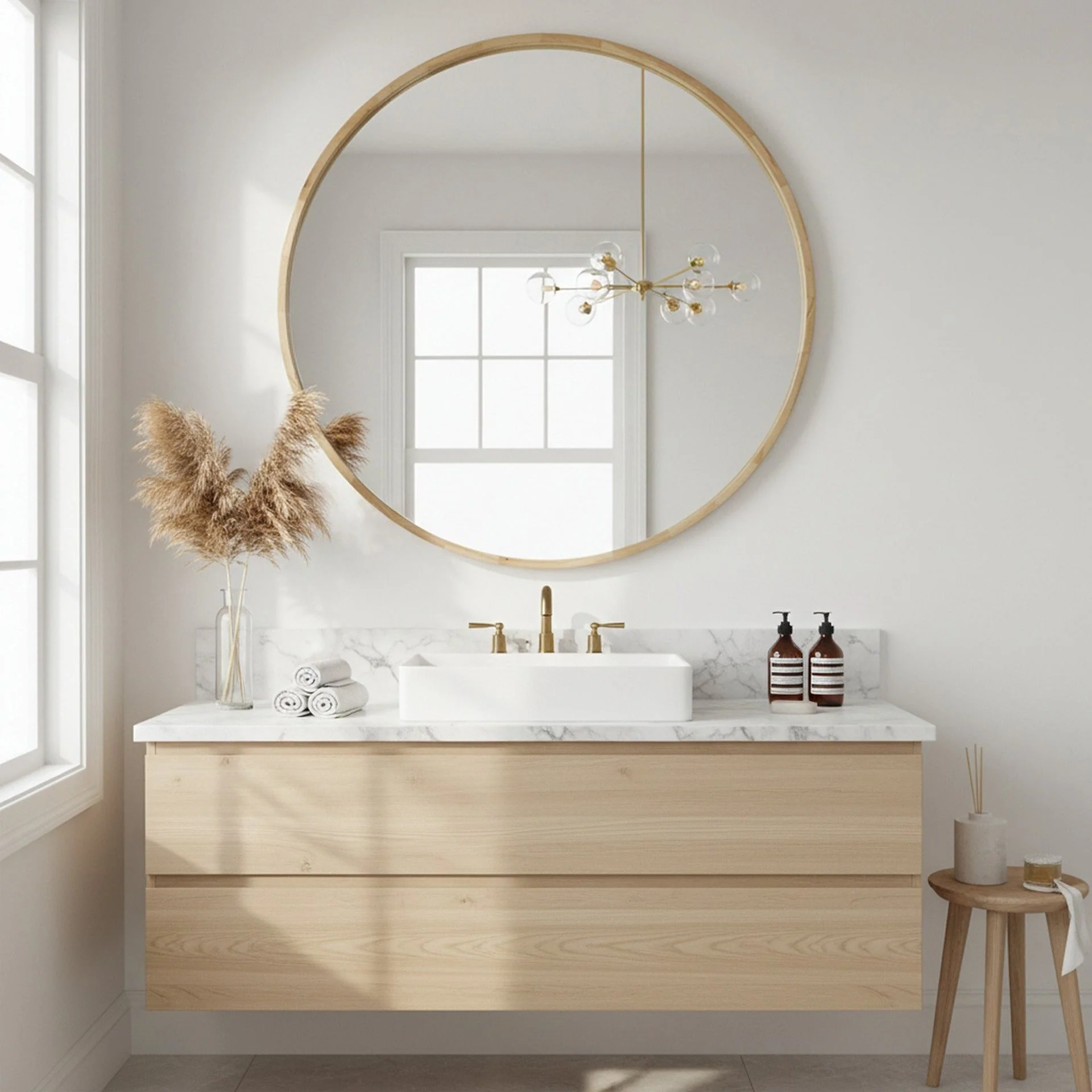 Echo Round Wooden Framed Wall Mirror 120cm - Light Wood - Image 3