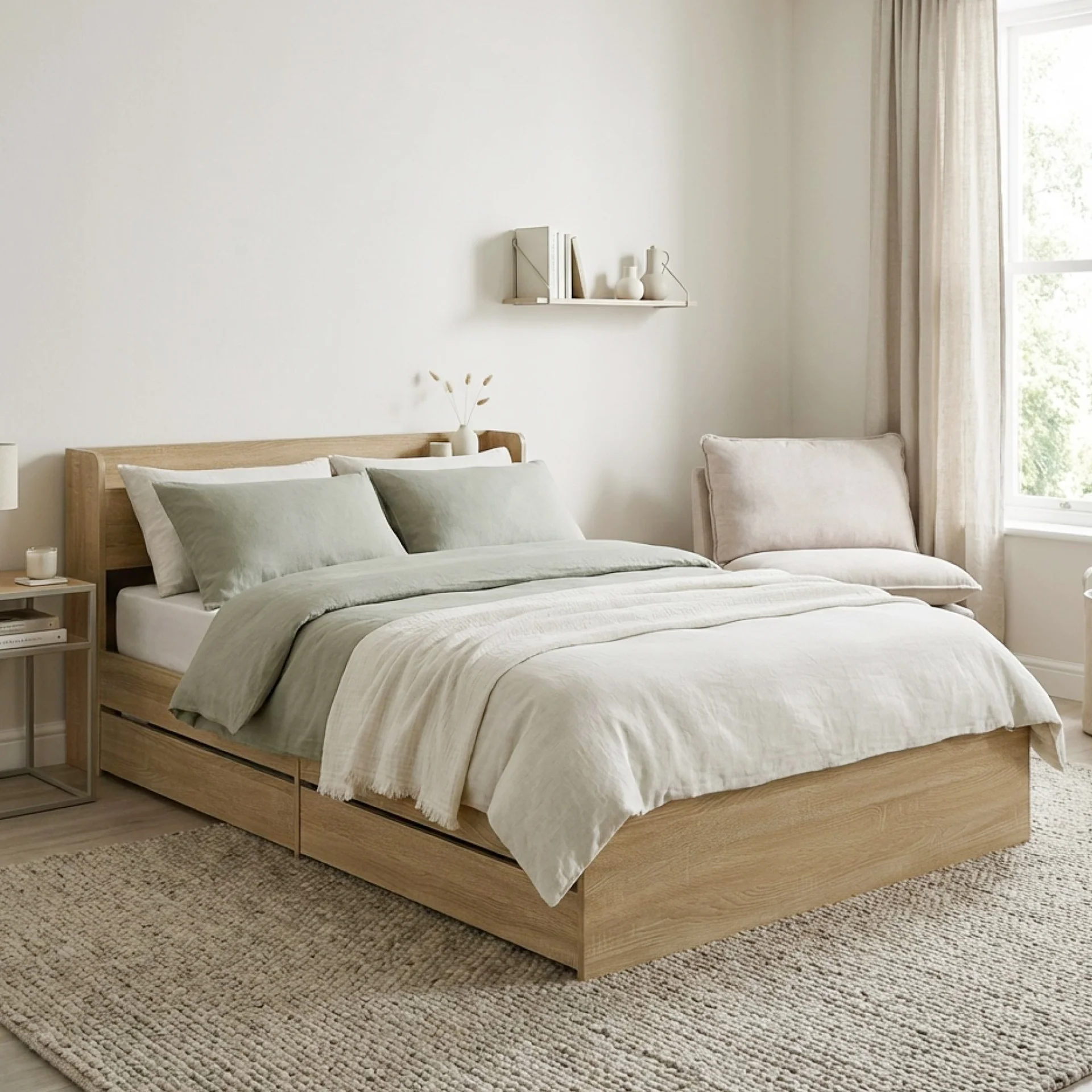 Elda Double Bed Frame with USB Port & Drawers - Natural - Image 4