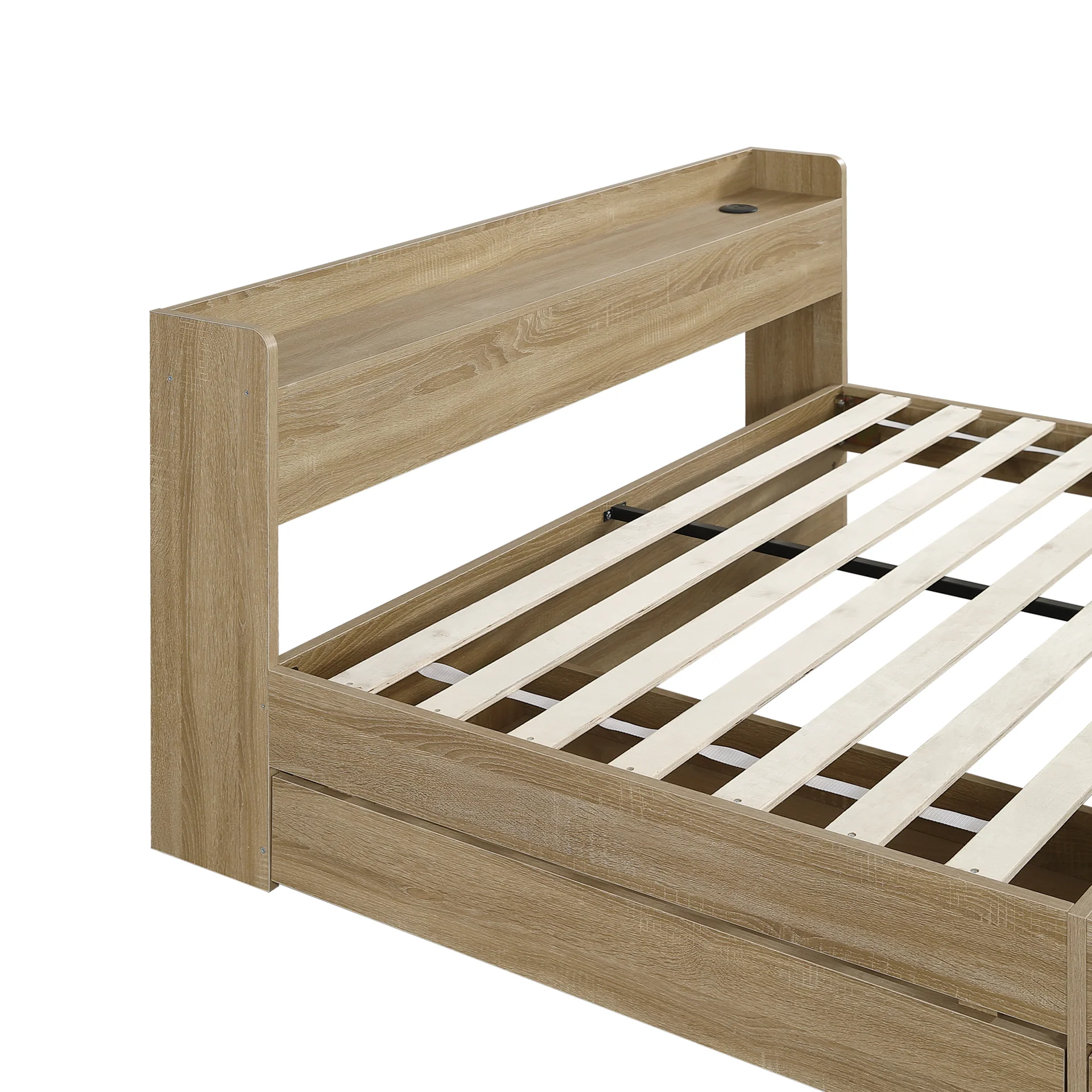 Elda Queen Bed Frame with USB Port & Drawers - Natural - Image 11