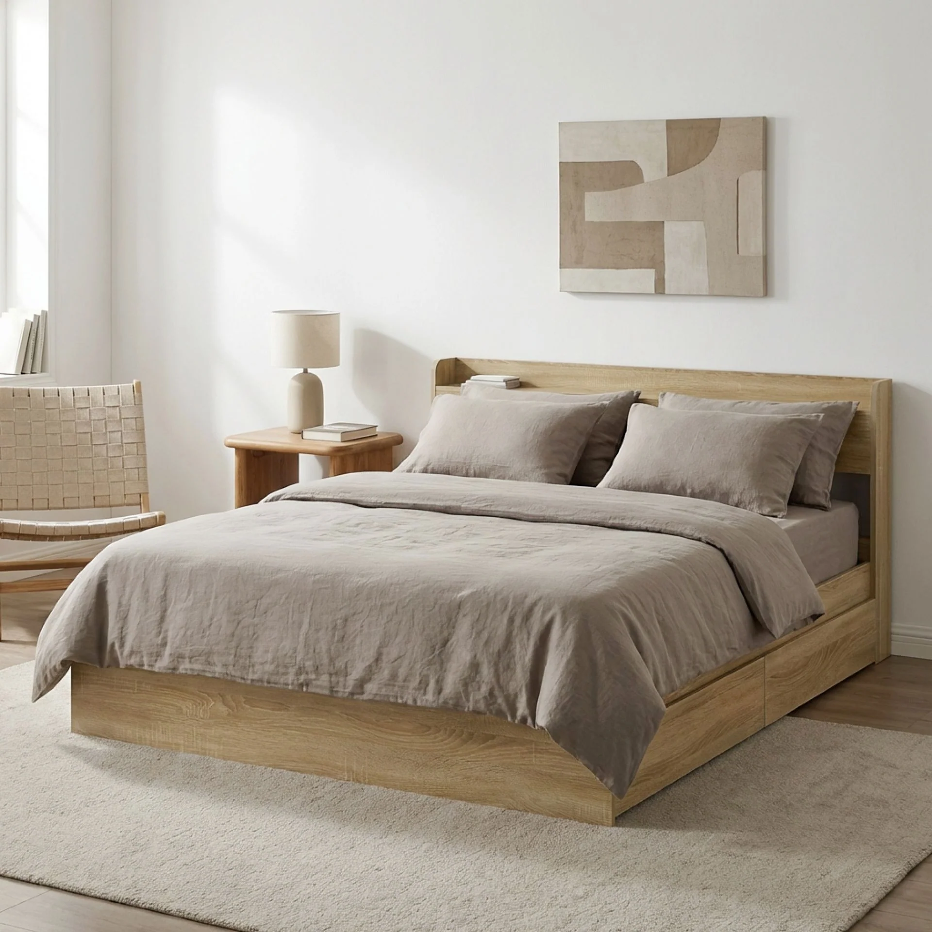 Elda Queen Bed Frame with USB Port & Drawers - Natural - Image 3