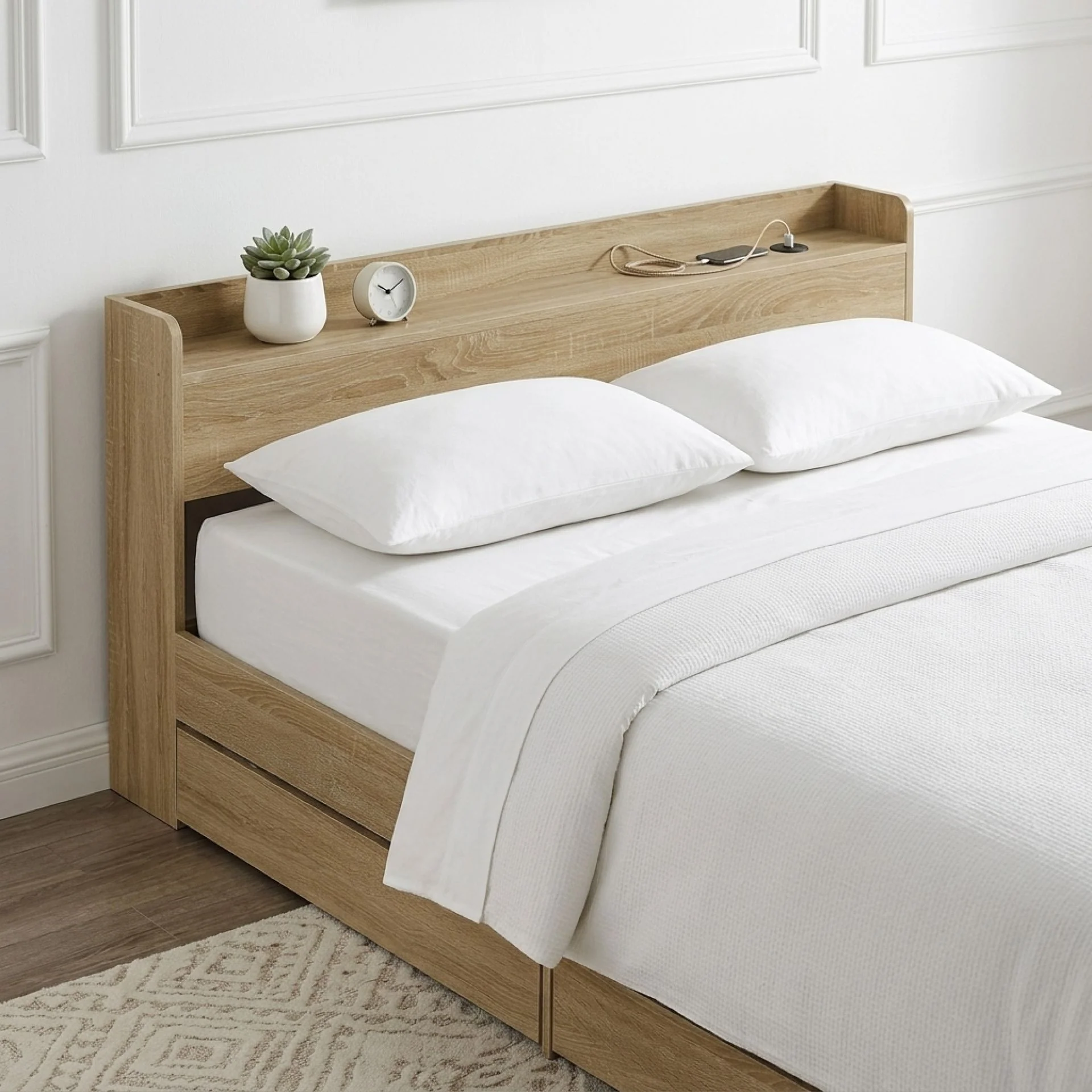 Elda Queen Bed Frame with USB Port & Drawers - Natural - Image 5
