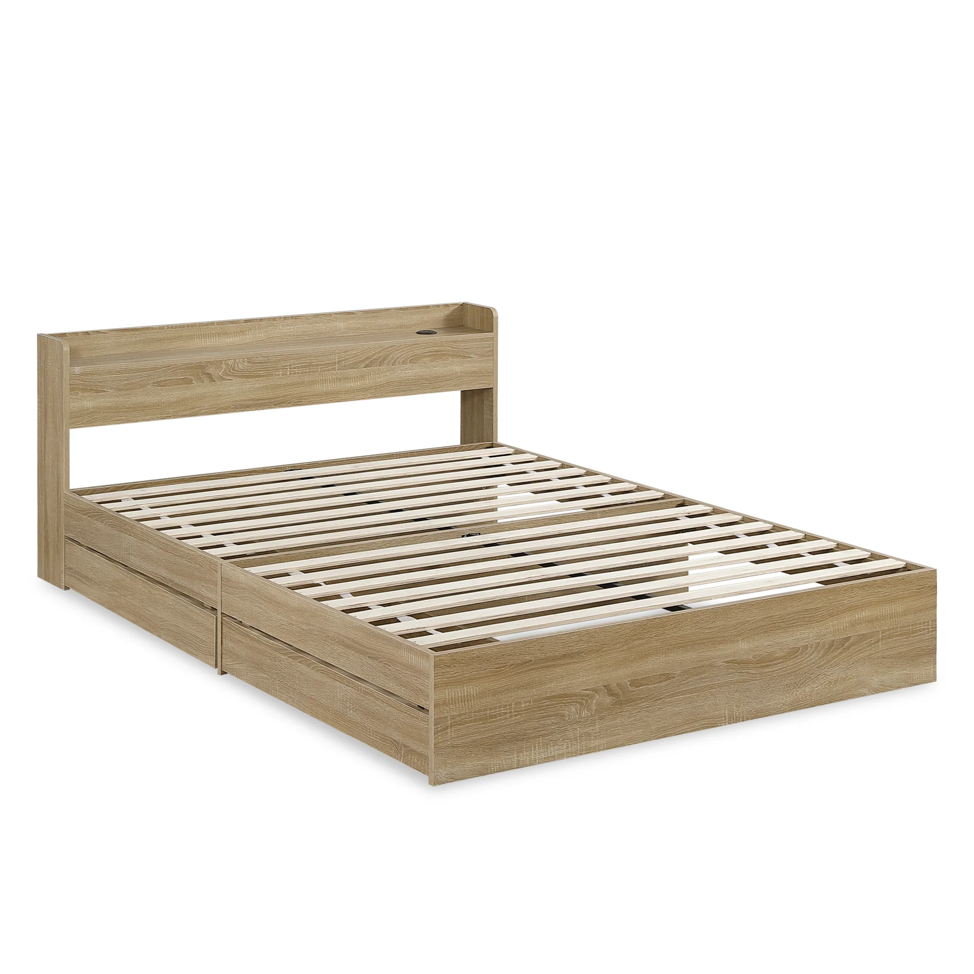 Elda Queen Bed Frame with USB Port & Drawers - Natural - Image 7