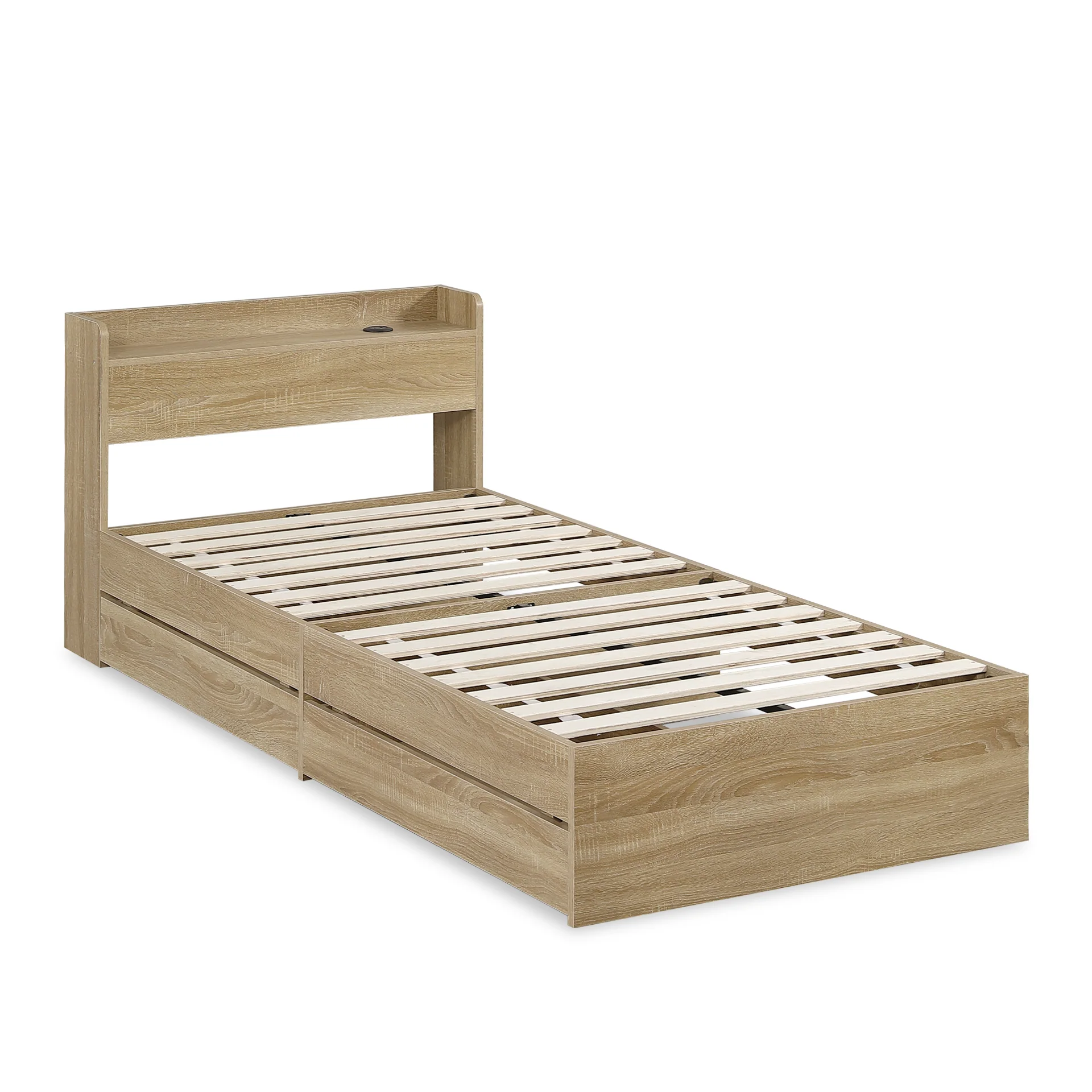 Elda Single Bed Frame with USB Port & Drawers - Natural - Image 7
