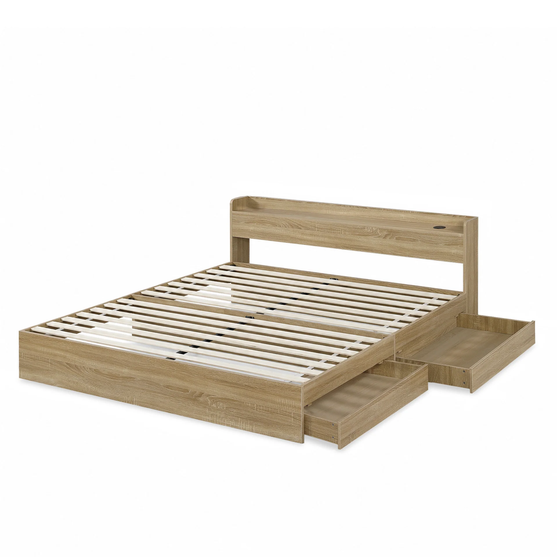 Elda Super King Bed Frame with USB Port & Drawers - Natural - Image 11