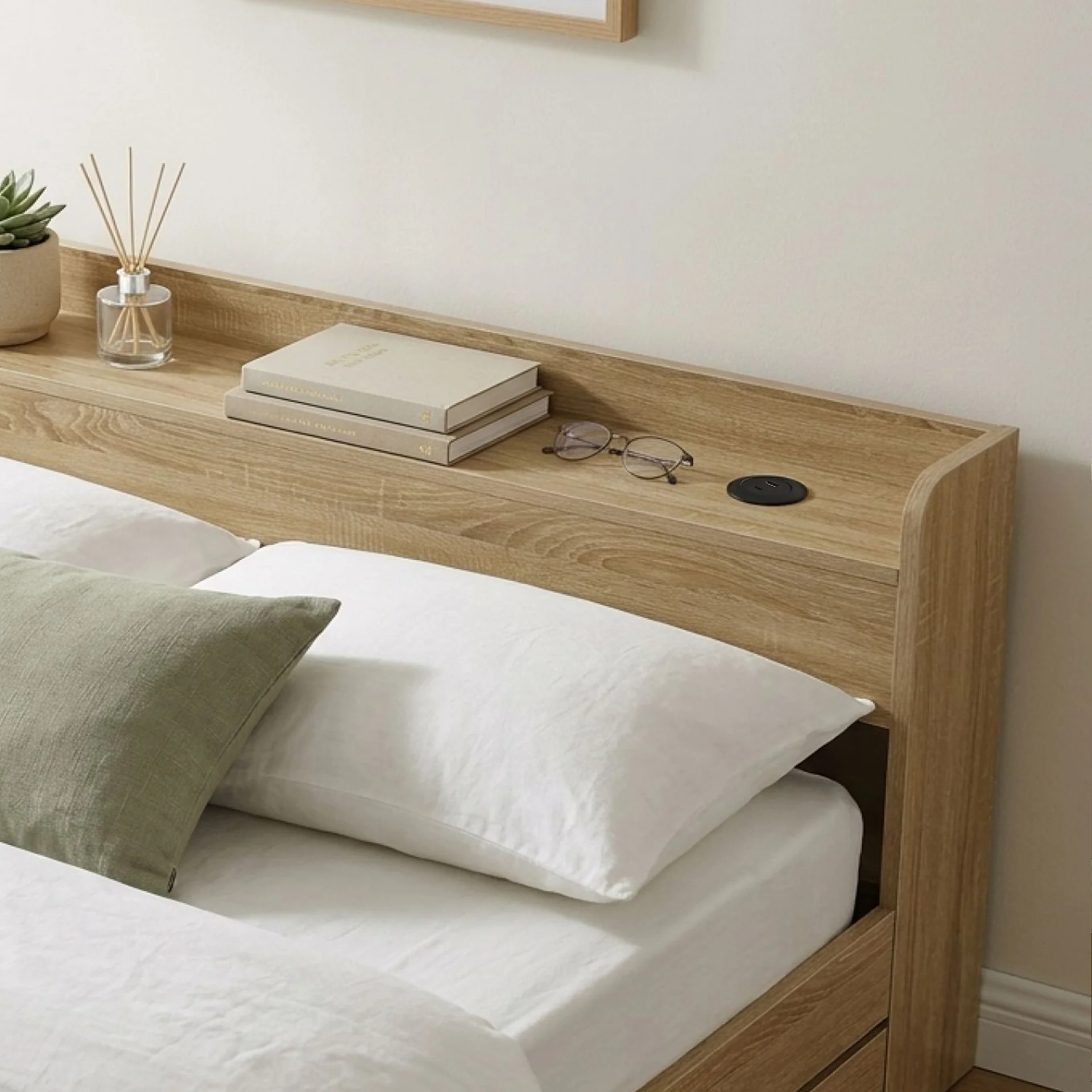 Elda Super King Bed Frame with USB Port & Drawers - Natural - Image 5