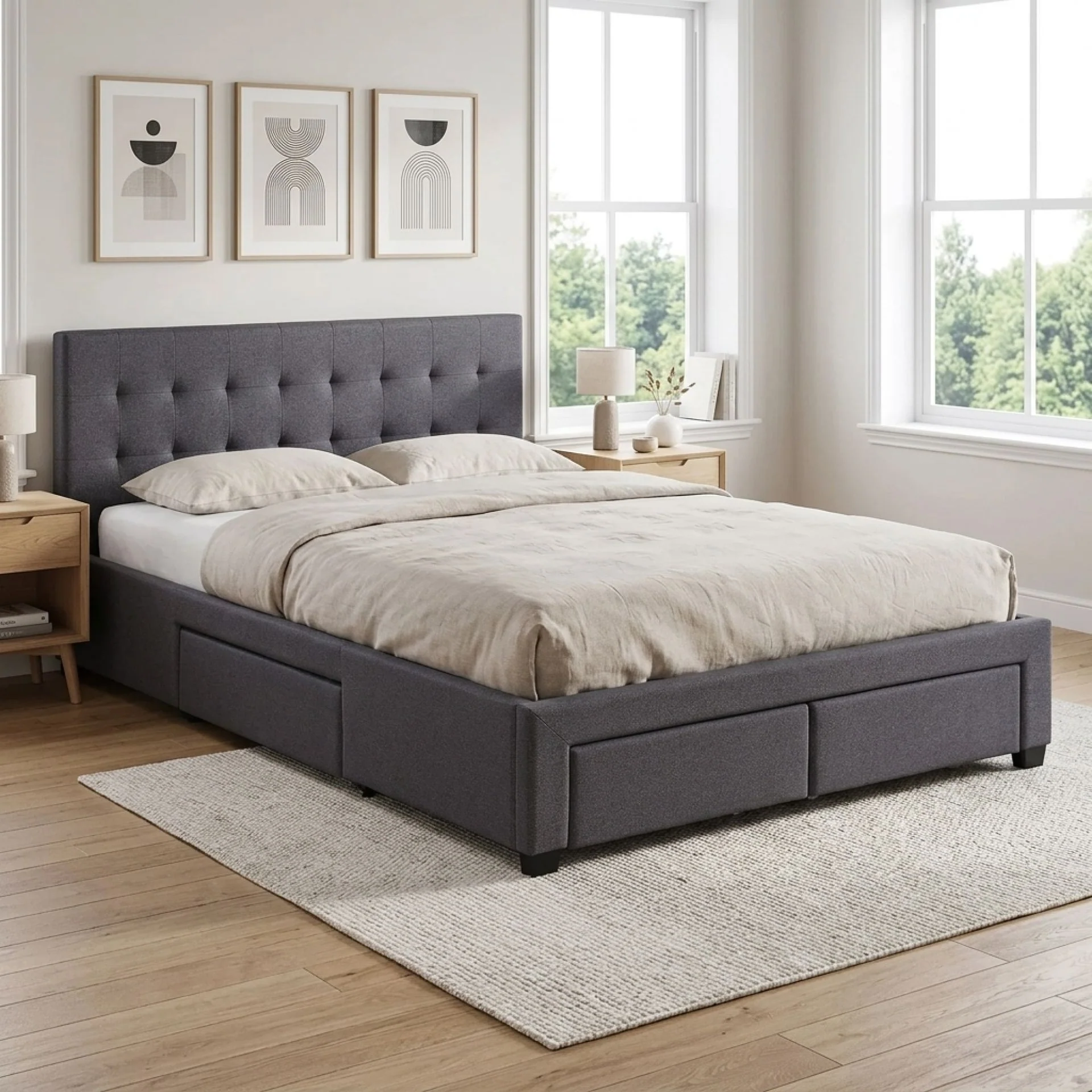 Eleanor Double Bed Frame with 4 Drawers - Dark Grey