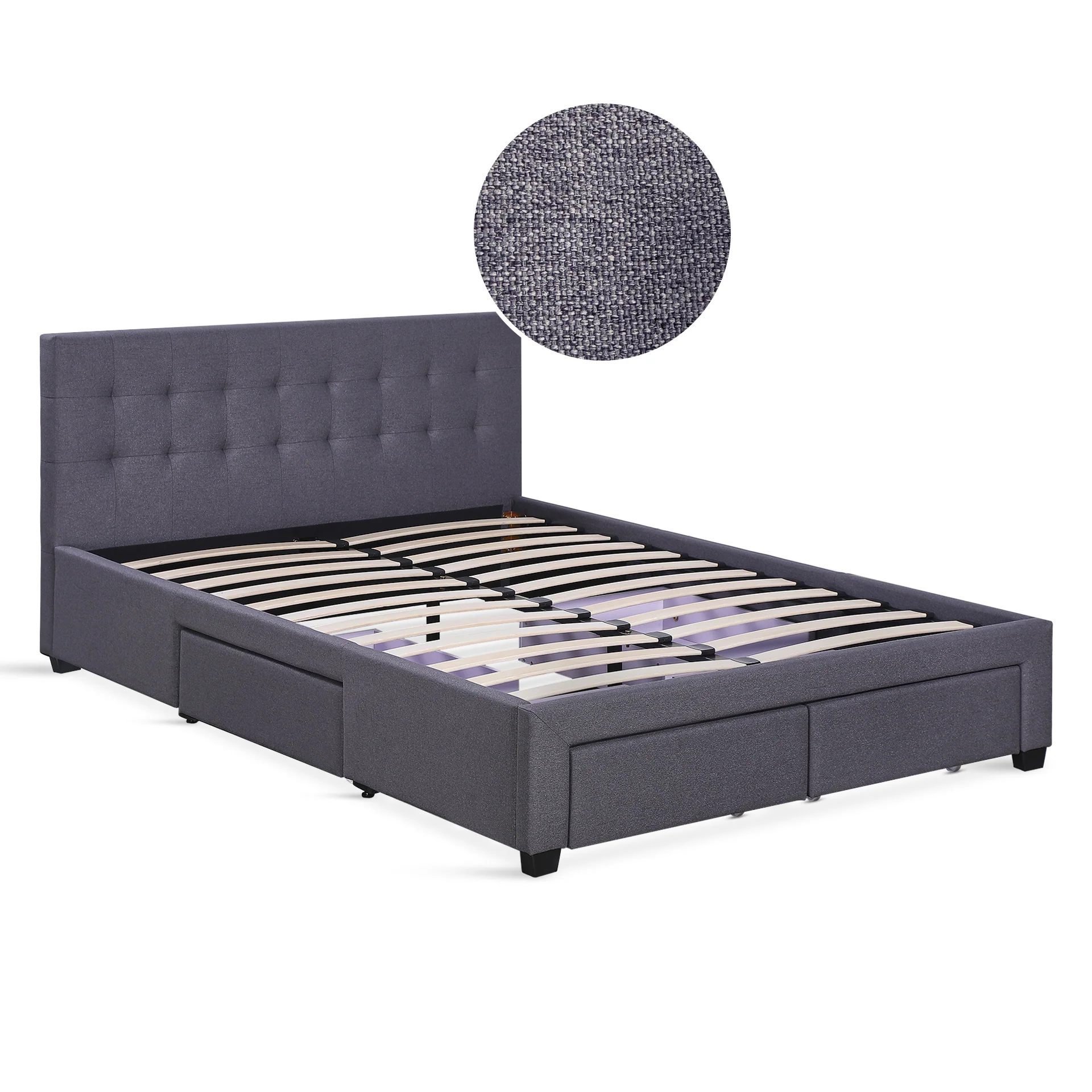 Eleanor Double Bed Frame with 4 Drawers - Dark Grey - Image 10