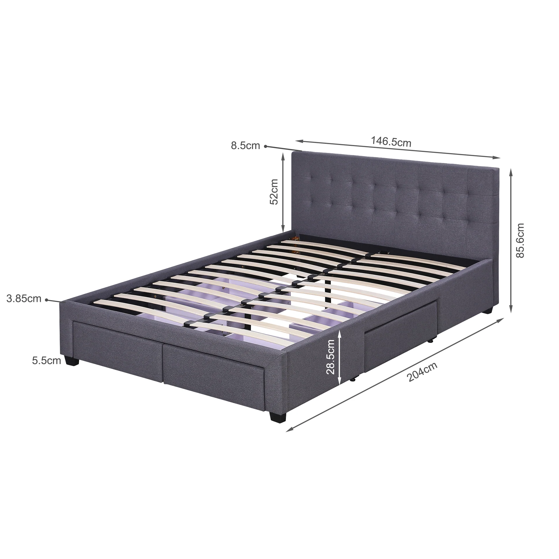 Eleanor Double Bed Frame with 4 Drawers - Dark Grey - Image 15