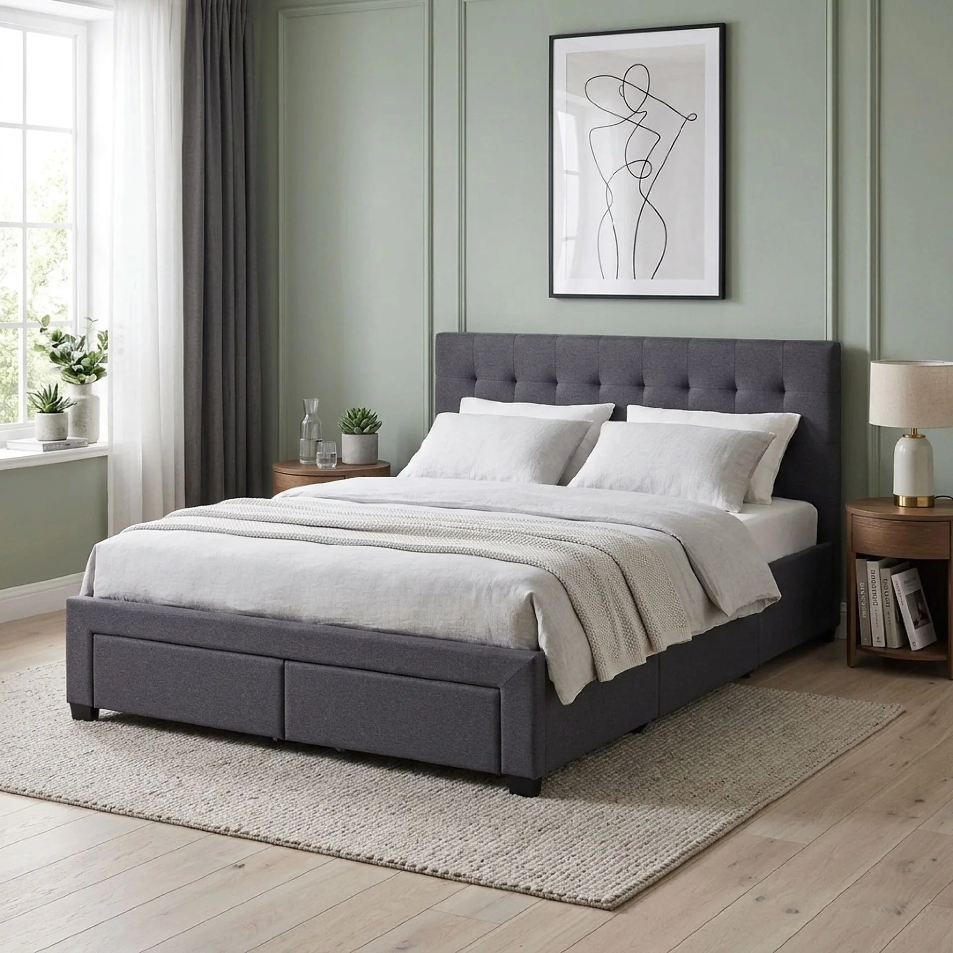Eleanor Double Bed Frame with 4 Drawers - Dark Grey - Image 6