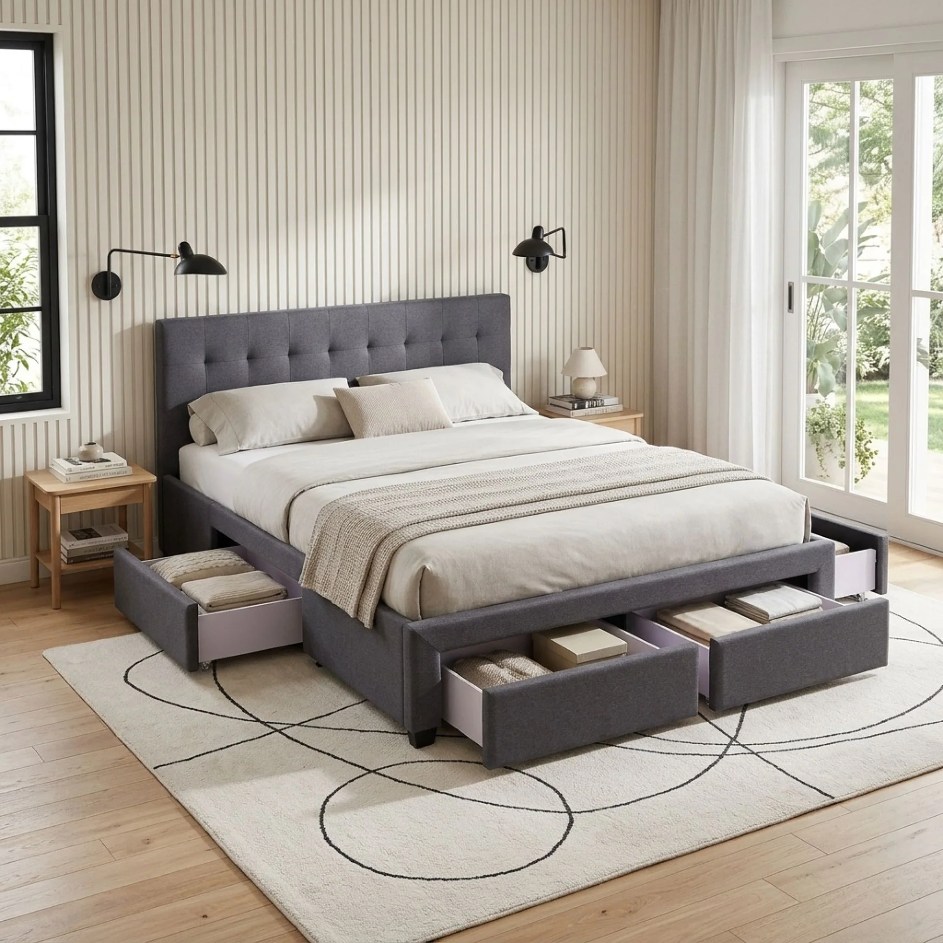 Eleanor Double Bed Frame with 4 Drawers - Dark Grey - Image 8