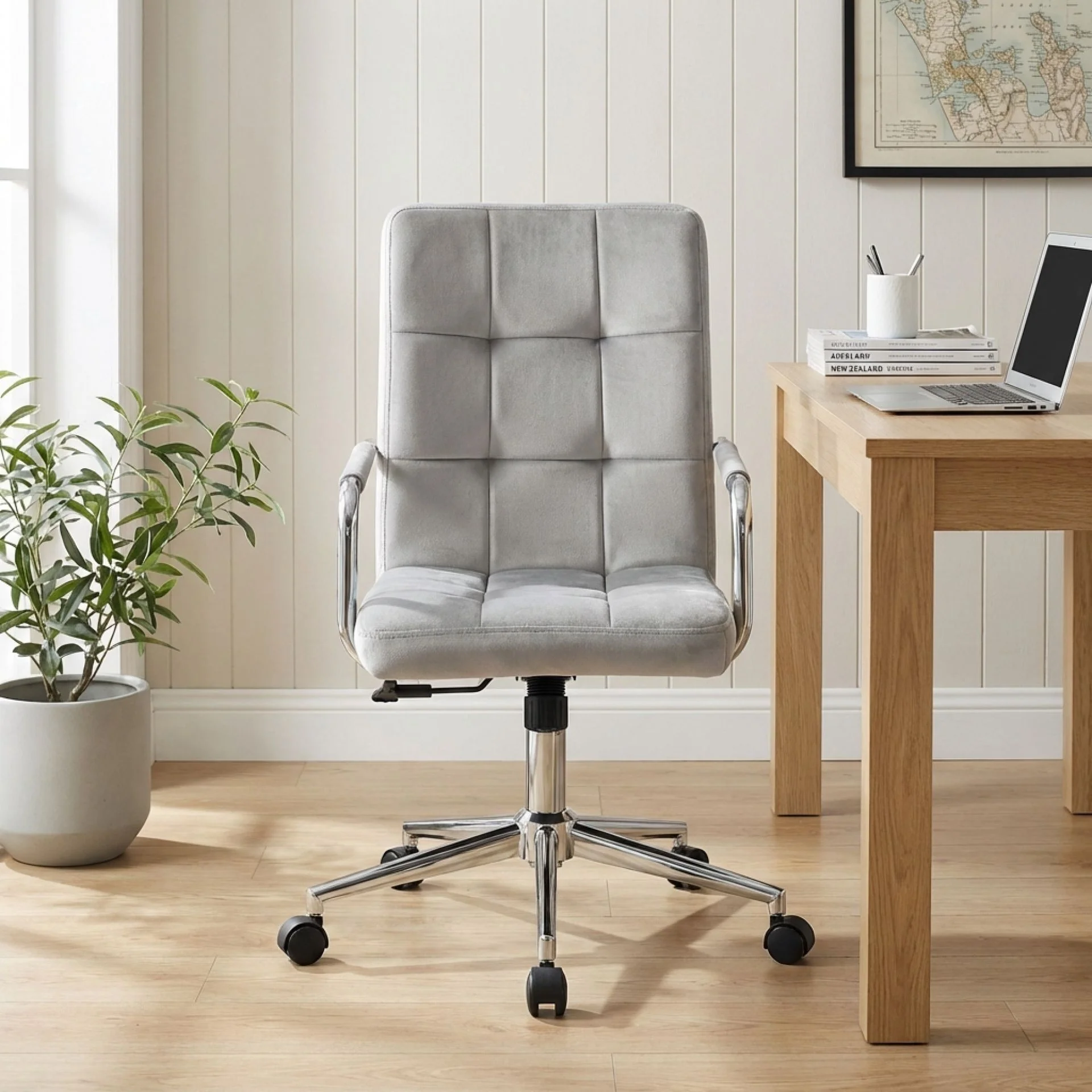 Eliezer Velvet Office Chair - Light Grey - Image 6