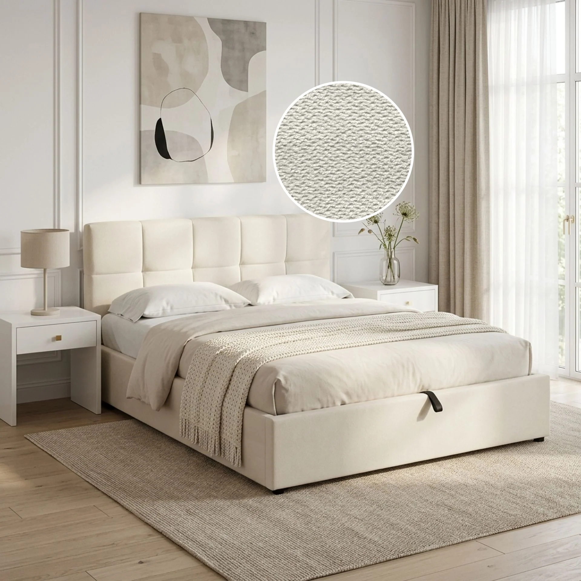 Elizabeth Double Gas Lift Bed Frame - Beige - Image 2