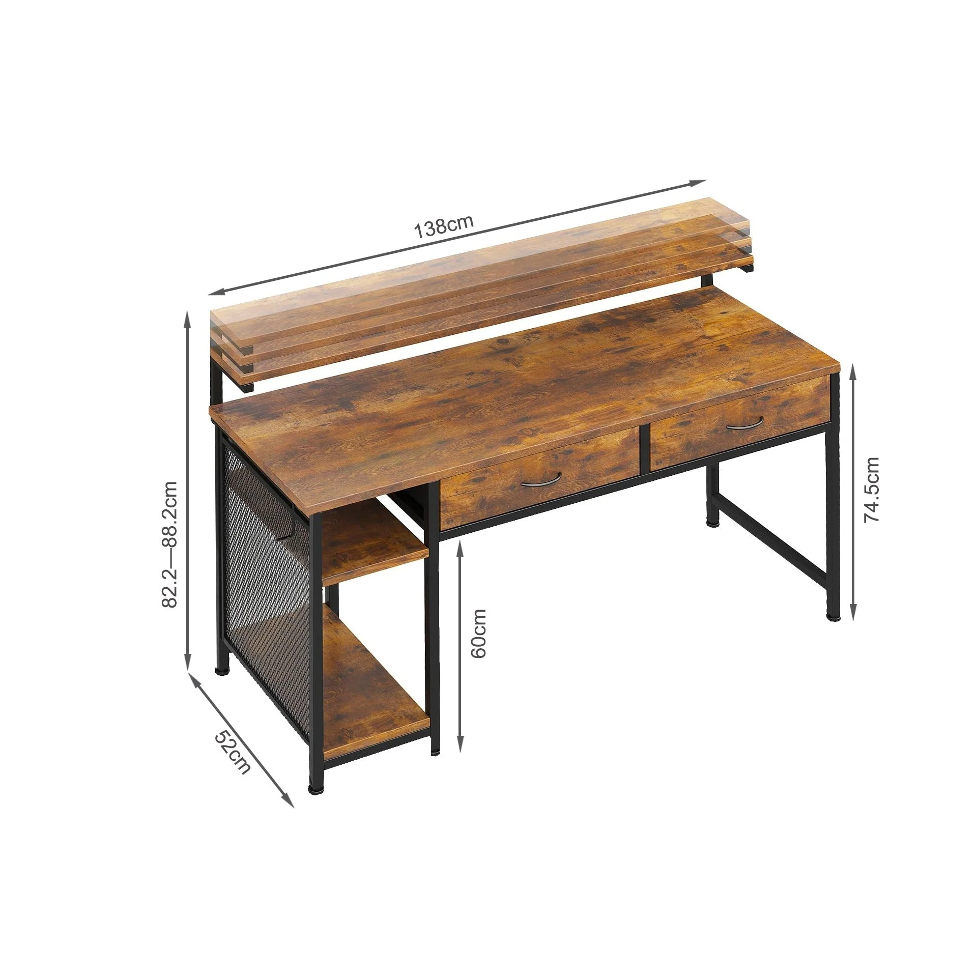 Emilio 138cm Computer Desk with 2 Drawers - Rustic Brown - Image 10