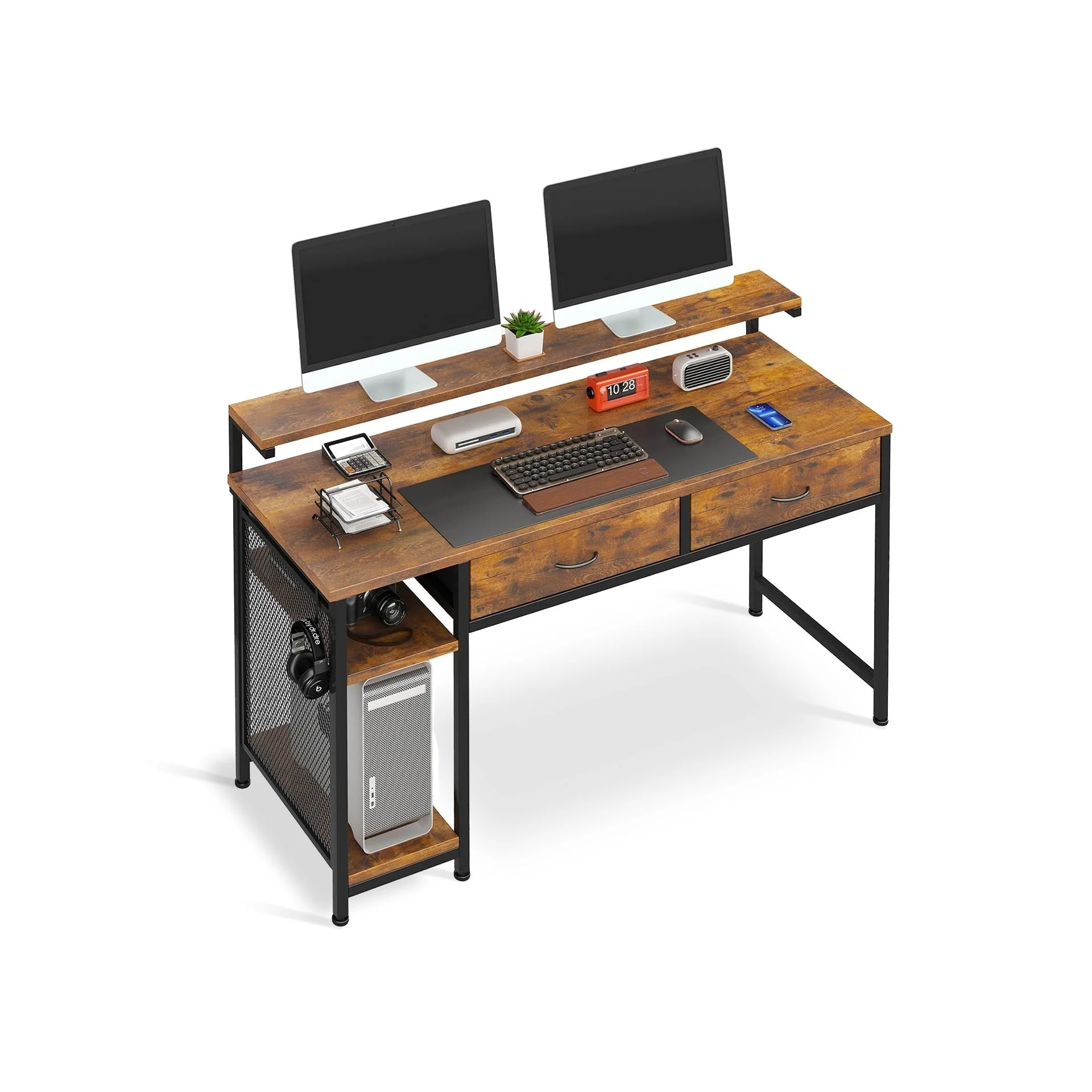 Emilio 138cm Computer Desk with 2 Drawers - Rustic Brown - Image 9