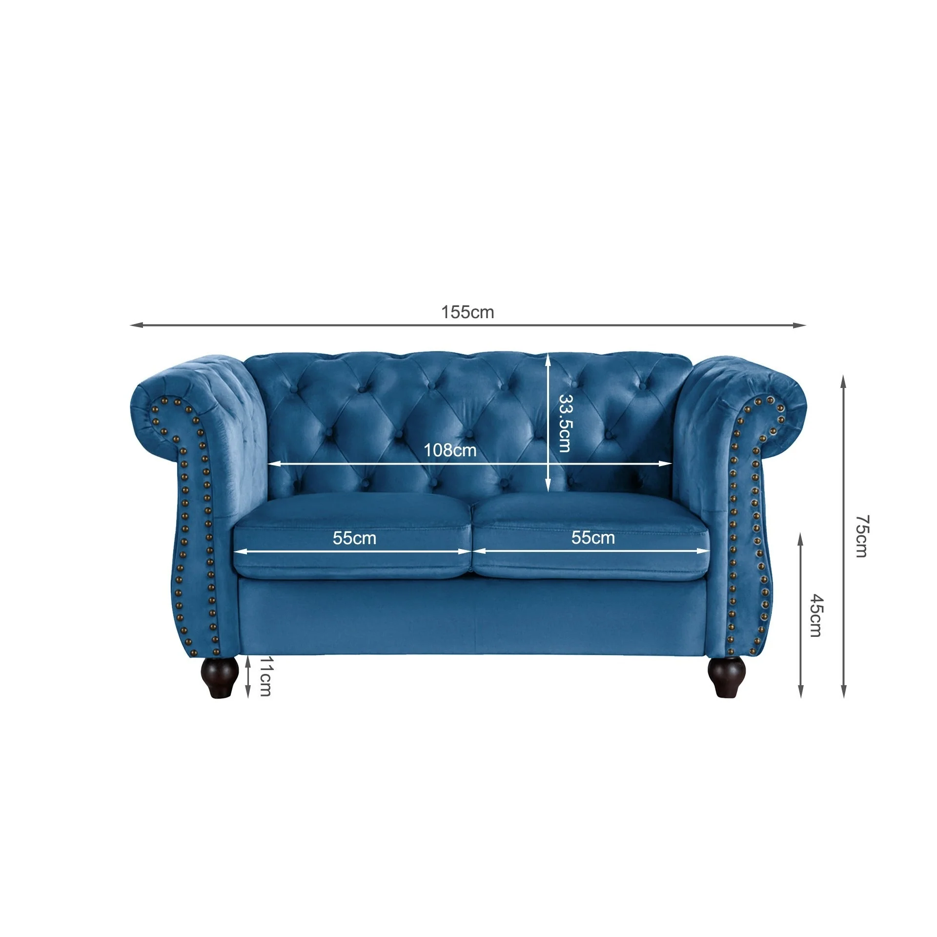Emily Velvet 2 Seater Sofa - Dark Blue - Image 10