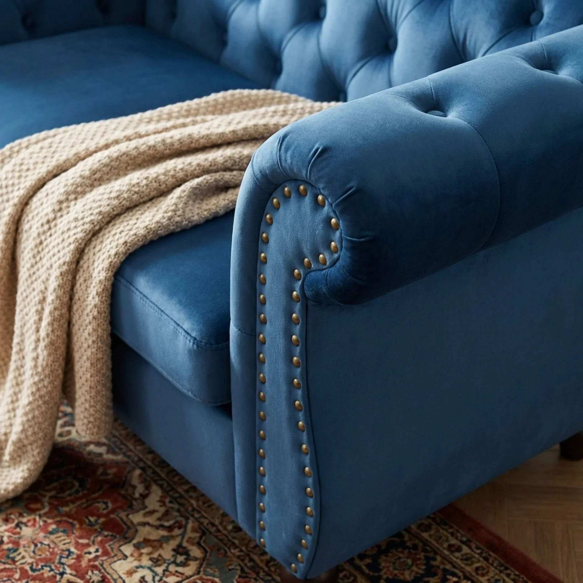 Emily Velvet 2 Seater Sofa - Dark Blue - Image 6