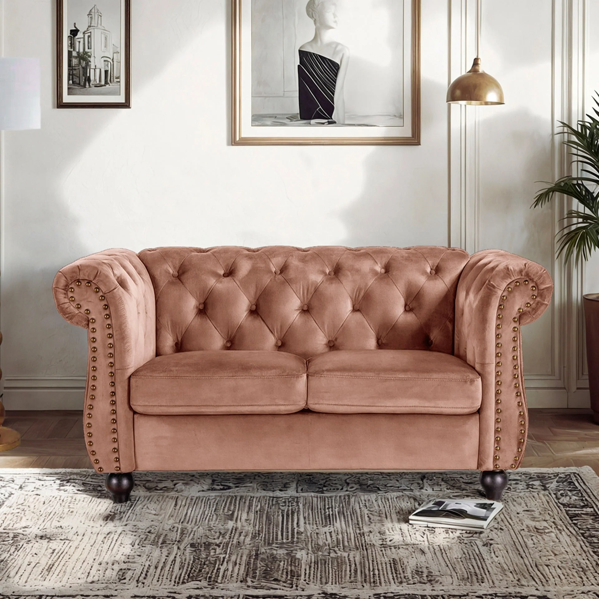 Emily Velvet 2 Seater Sofa - Rose - Image 6