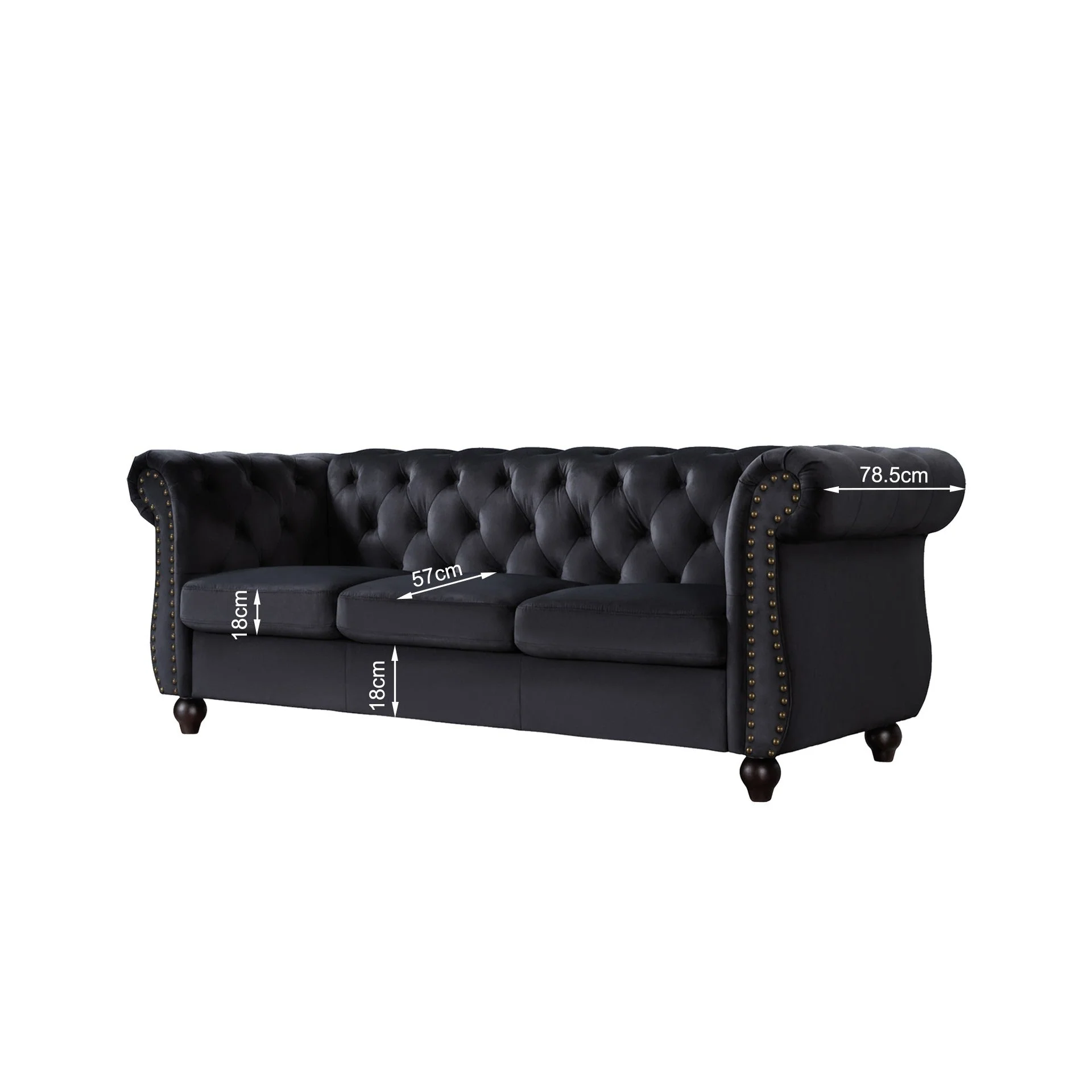 Emily Velvet 3 Seater Sofa - Black - Image 9