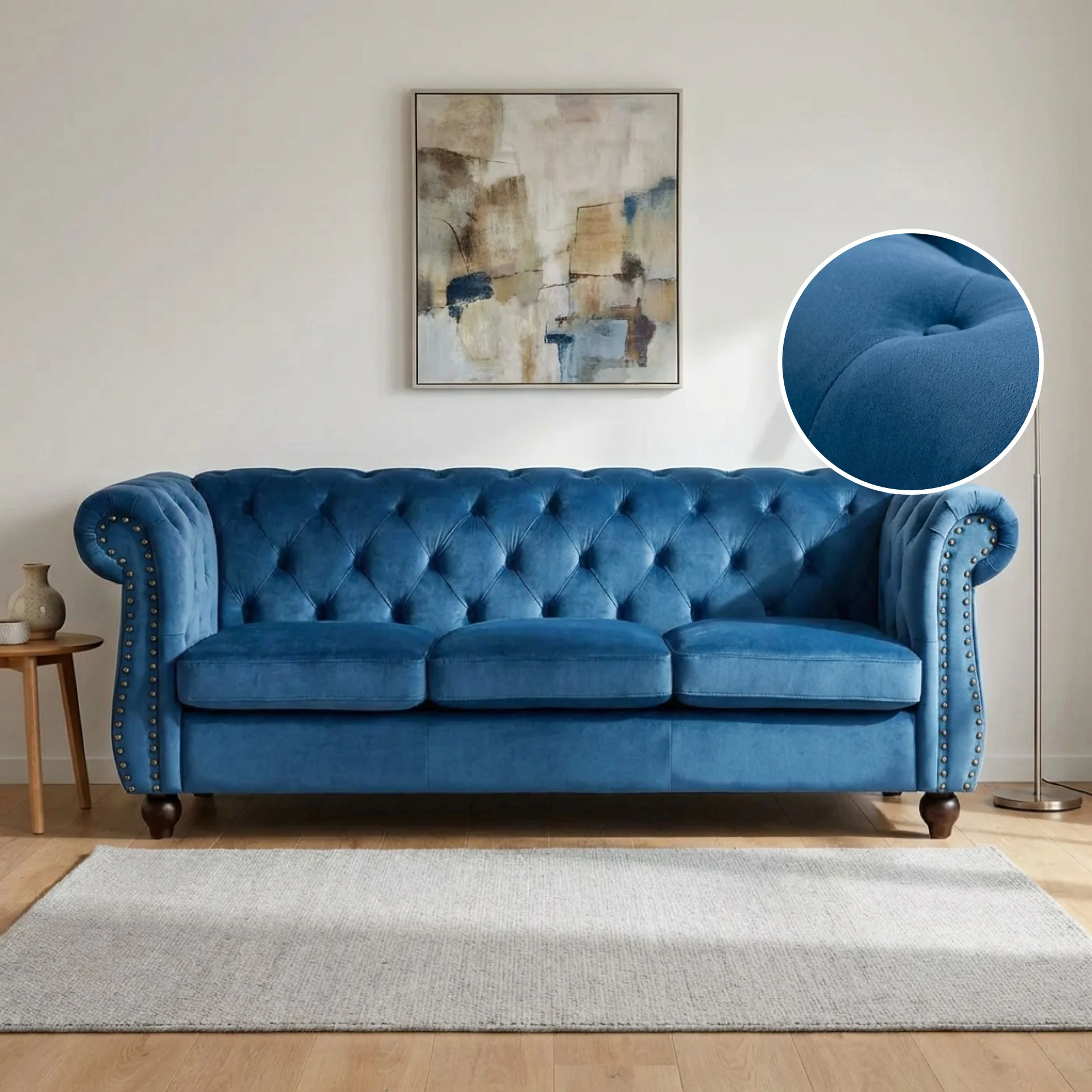 Emily Velvet 3 Seater Sofa - Dark Blue - Image 2