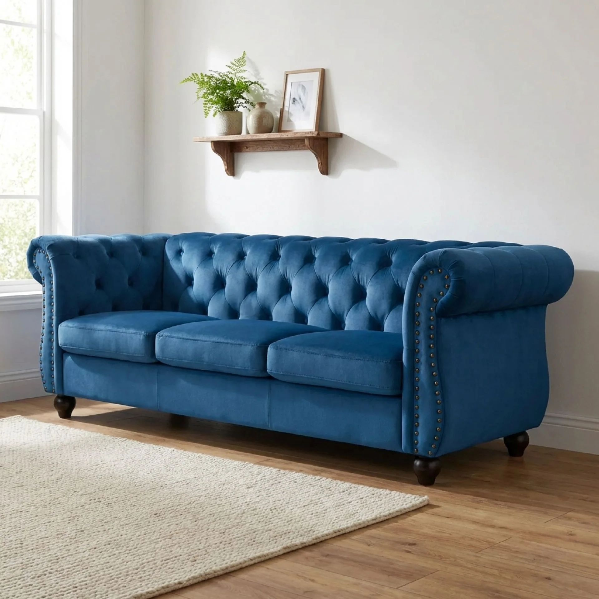 Emily Velvet 3 Seater Sofa - Dark Blue - Image 3