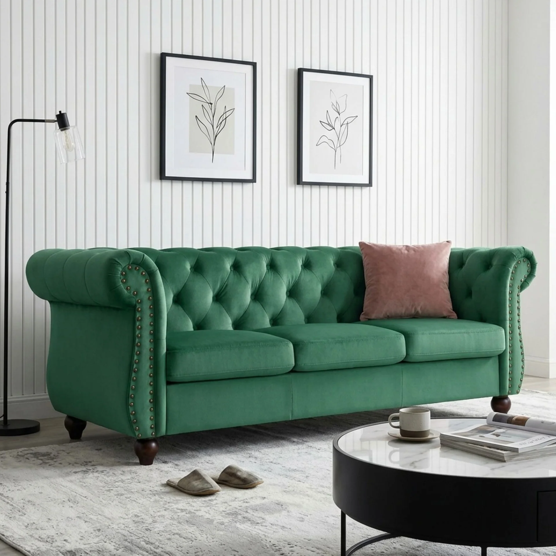 Emily Velvet 3 Seater Sofa - Green