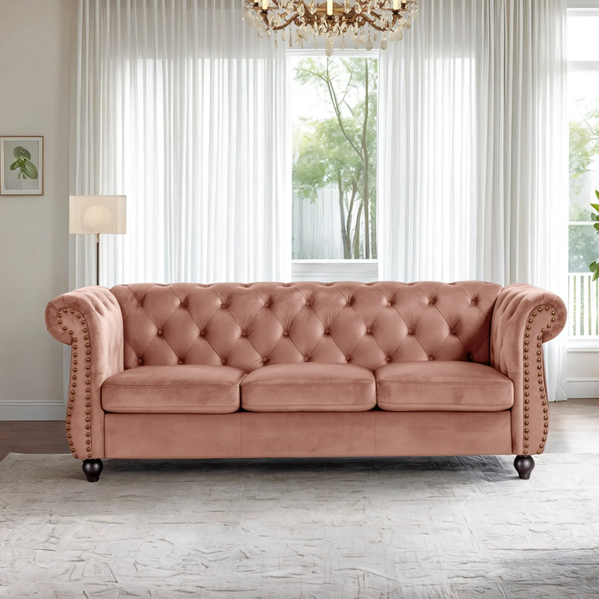 Emily Velvet 3 Seater Sofa - Rose - Image 6