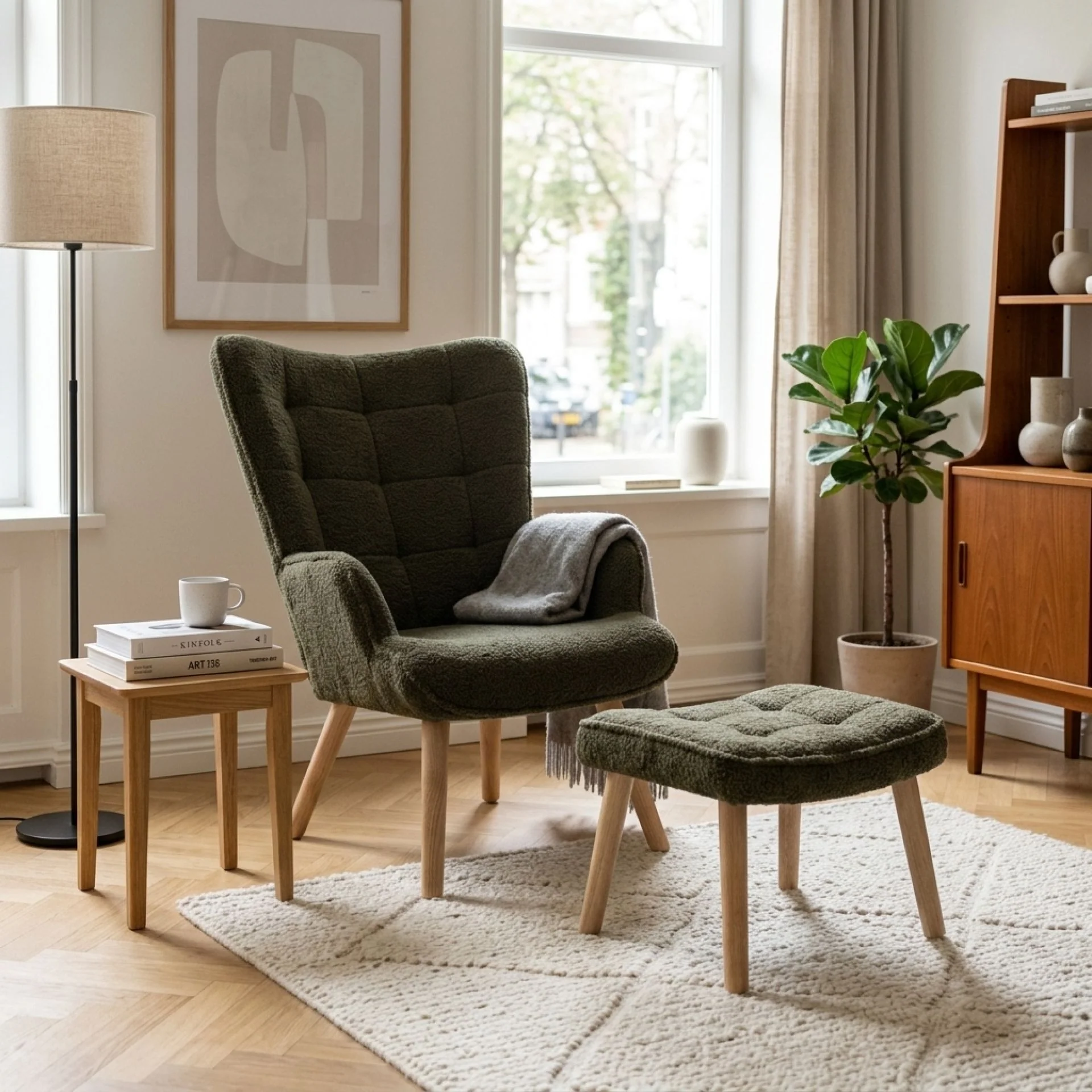 Emma Armchair with Ottoman - Dark Green - Image 4
