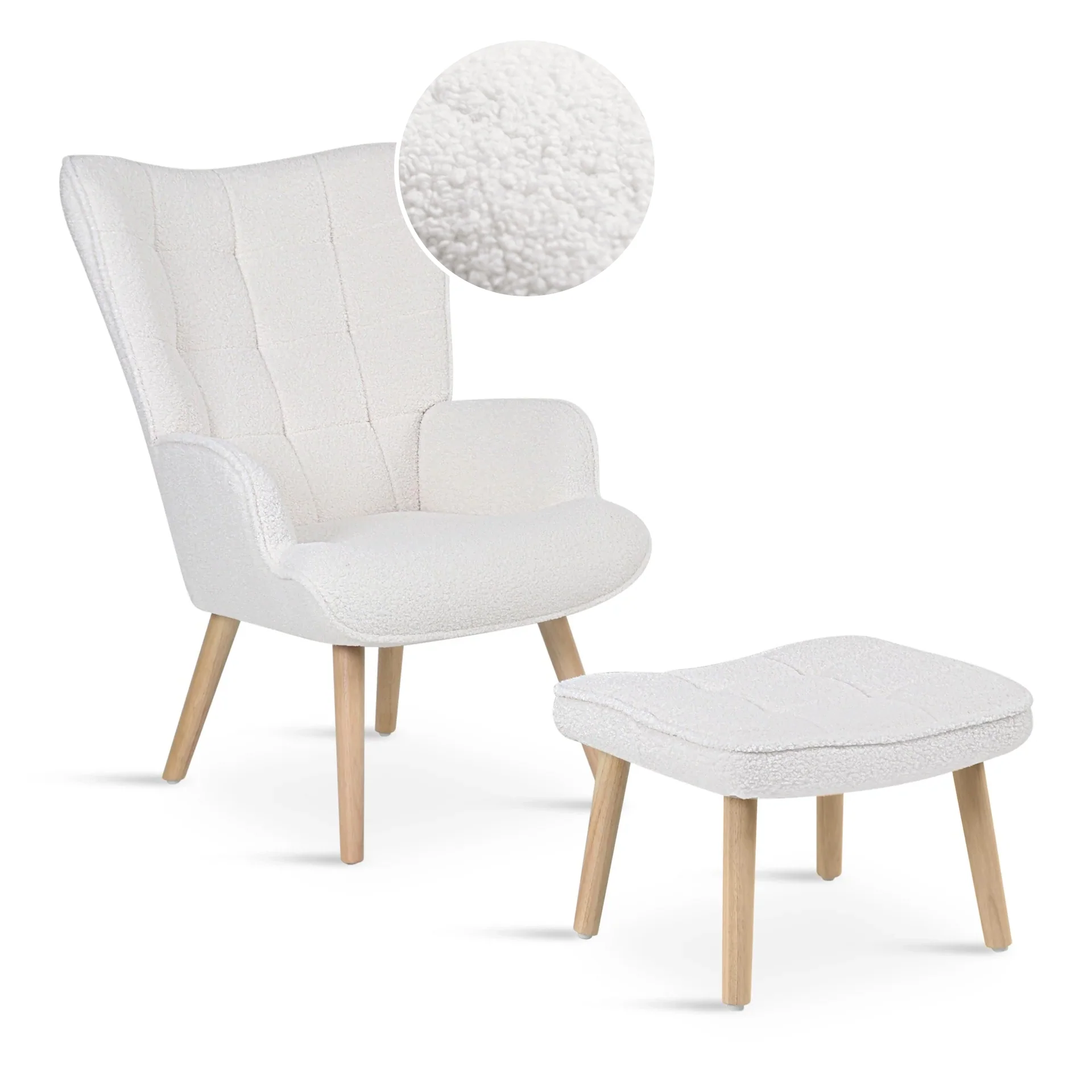 Emma Boucle Armchair with Ottoman - White - Image 10