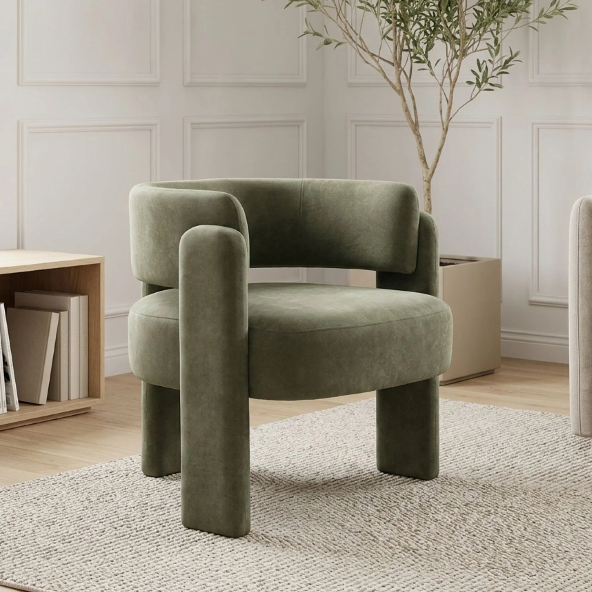 Eno Velvet Armchair - Green - Image 2