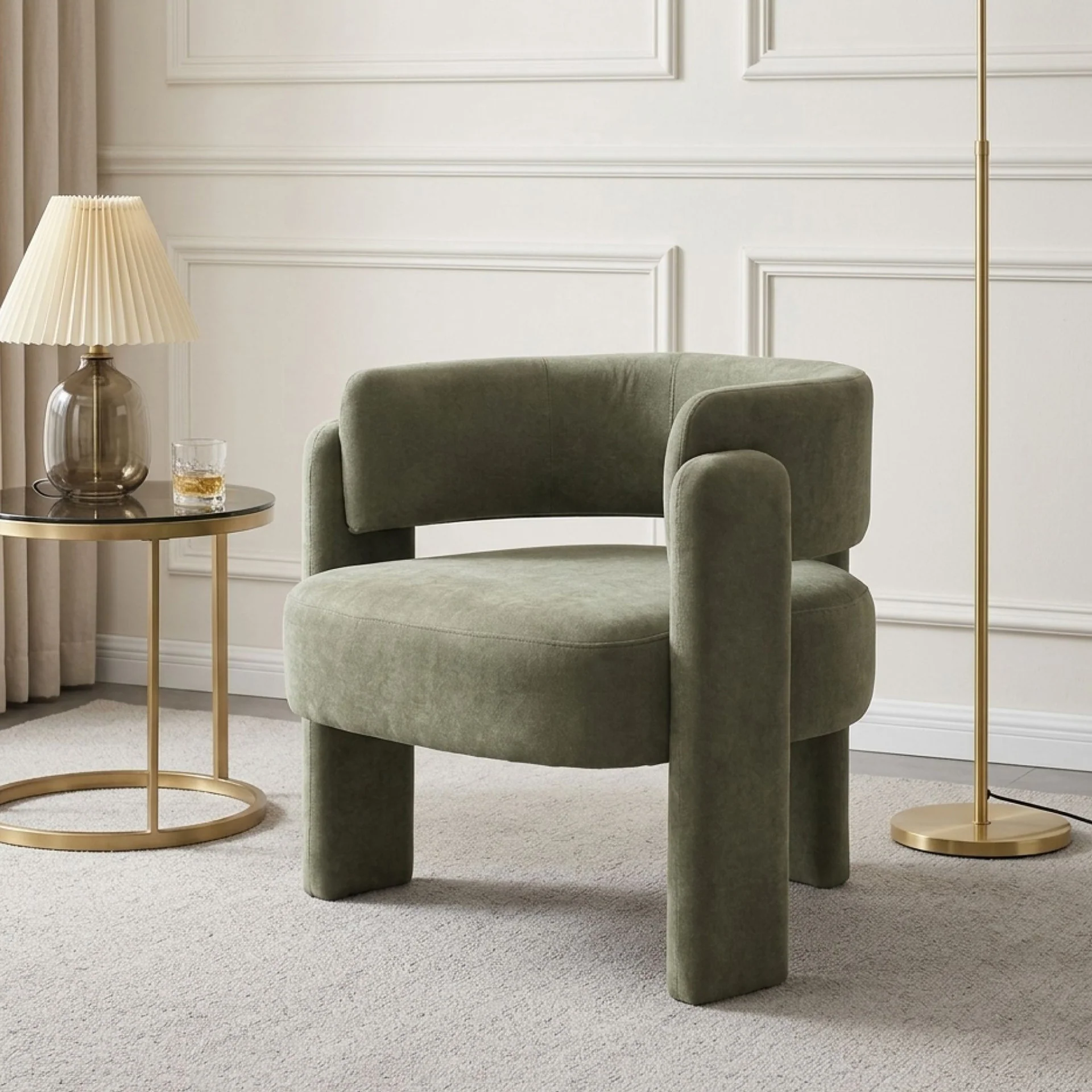 Eno Velvet Armchair - Green - Image 3