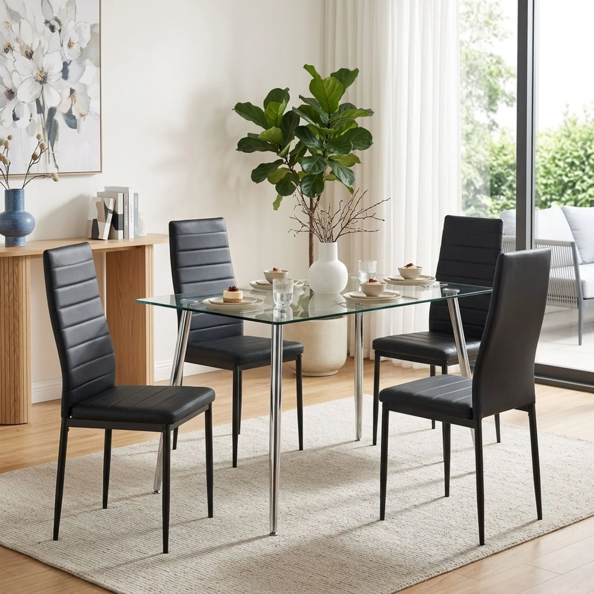 Ethan PU Leather Dining Chair - Set of 4 - Black - Image 4