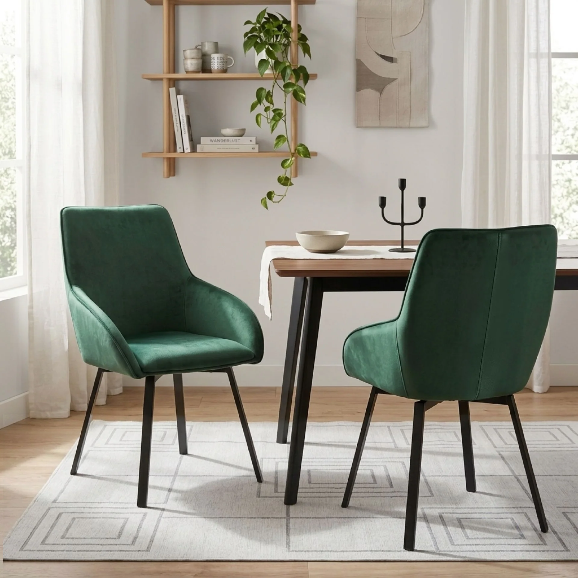 Everlow Swivel Velvet Dining Chair - Set of 2 - Green - Image 4