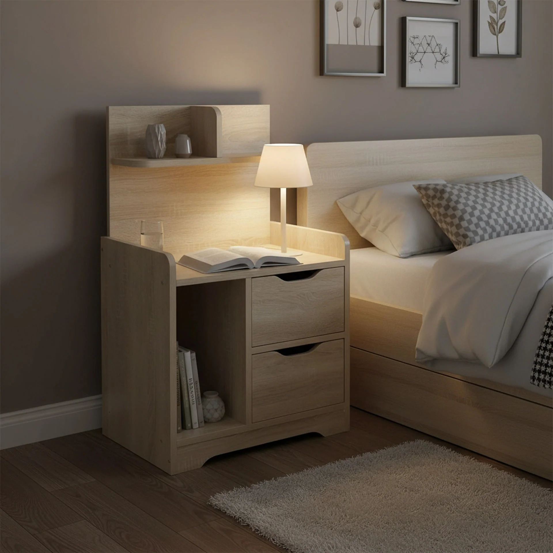 Finn Bedside Table with Shelves - Oak - Image 3