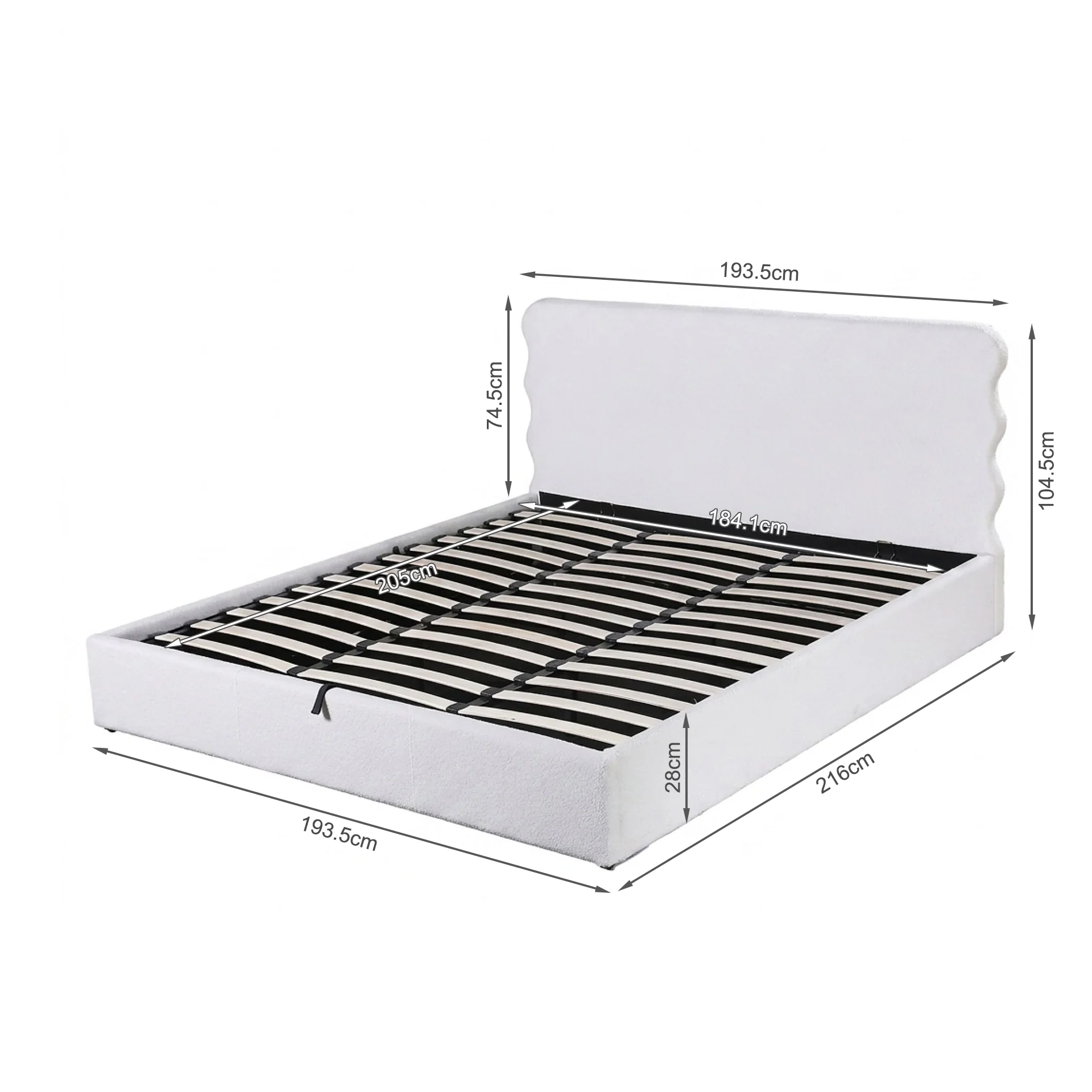Floria Super King Gas Lift Bed Frame - White - Image 13