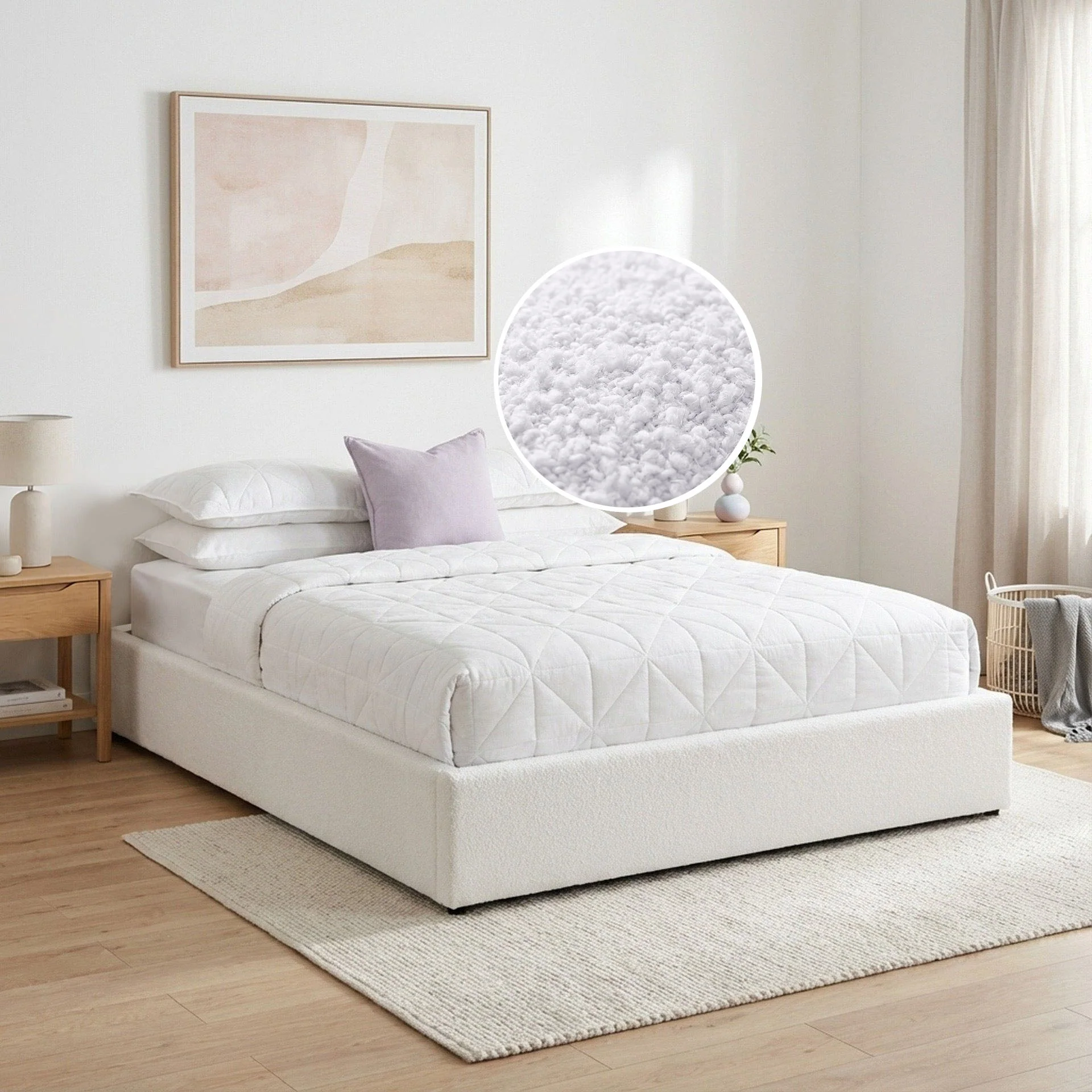 Fomo Boucle Queen Gas Lift Bed Frame - White - Image 3