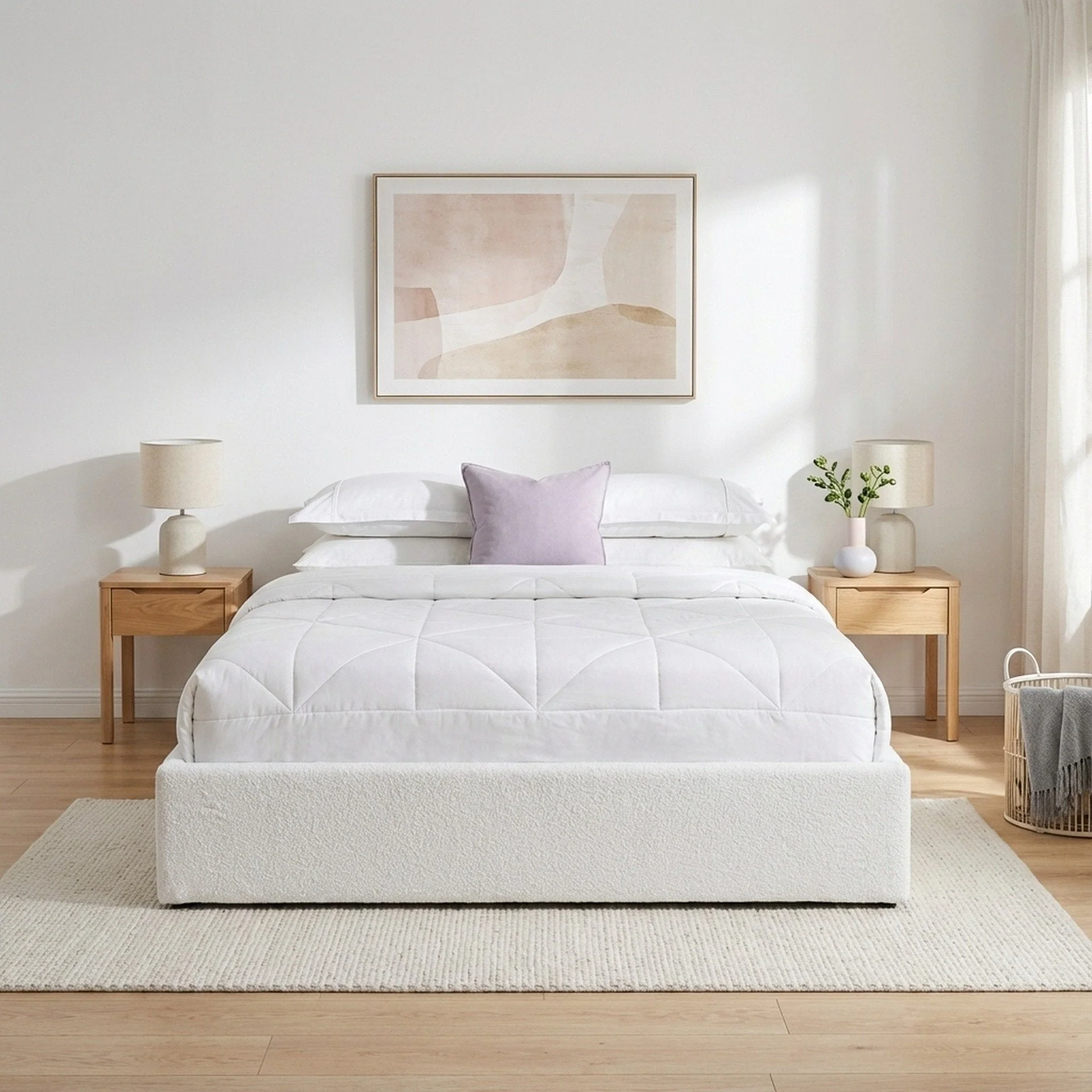 Fomo Boucle Queen Gas Lift Bed Frame - White - Image 4