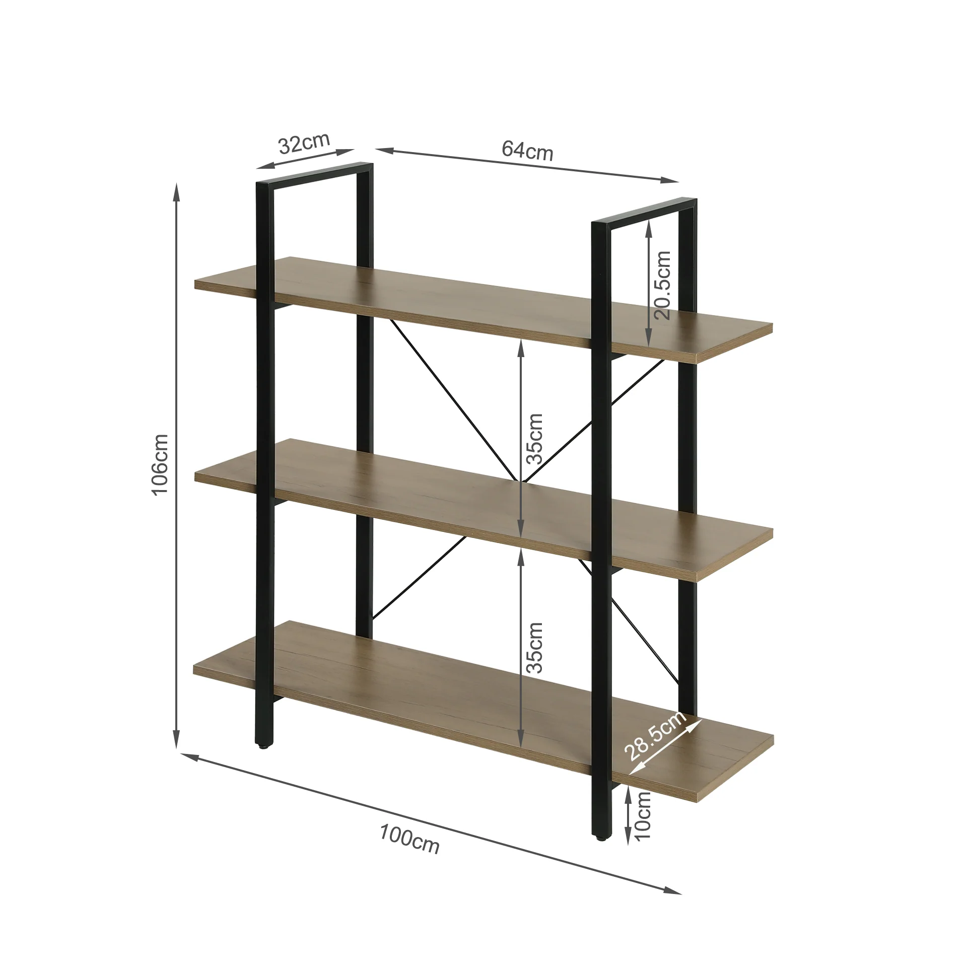 Forge 3 Tier Bookshelf - Light Grey Wood - Image 12