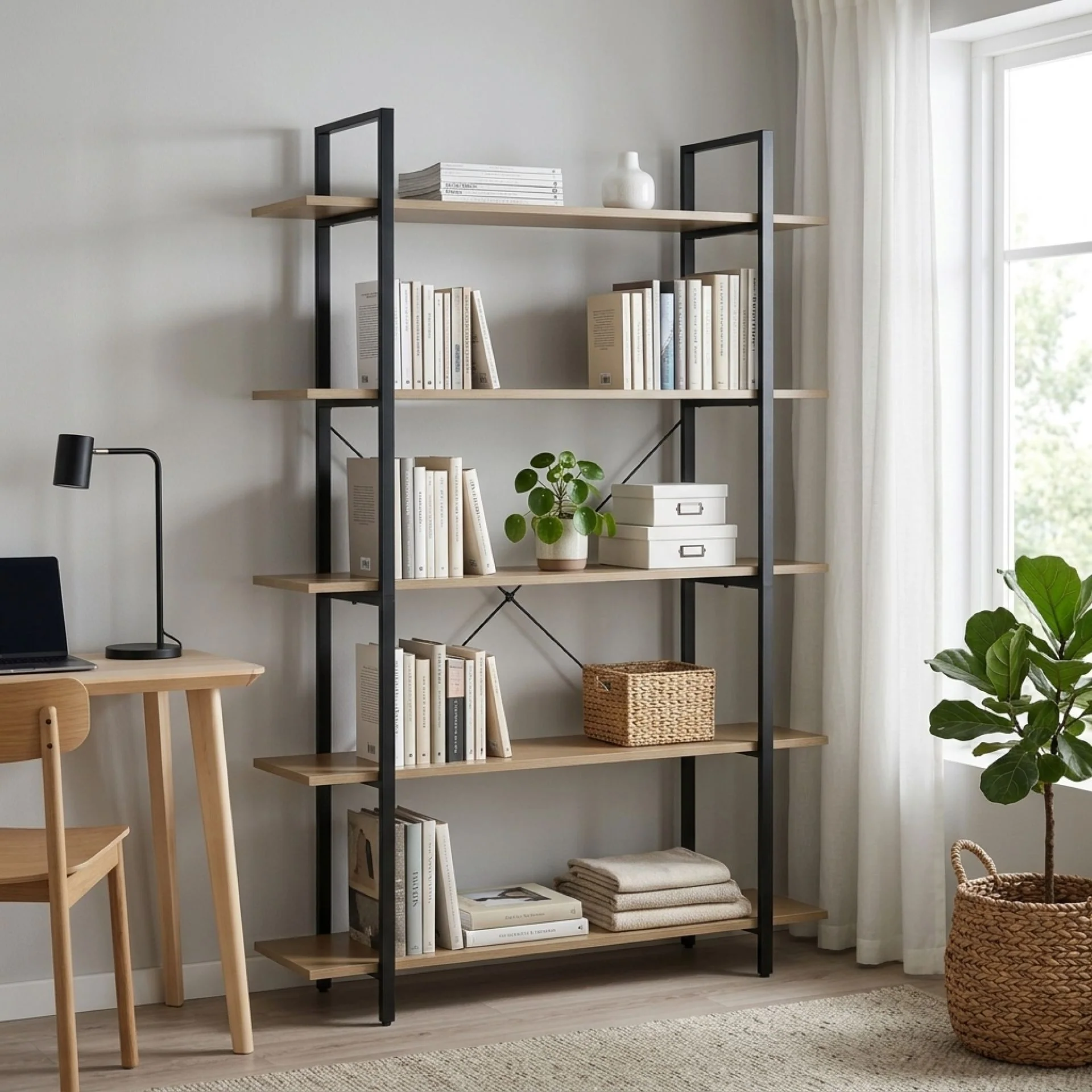 Forge 5 Tier Bookshelf - Light Grey Wood - Image 2