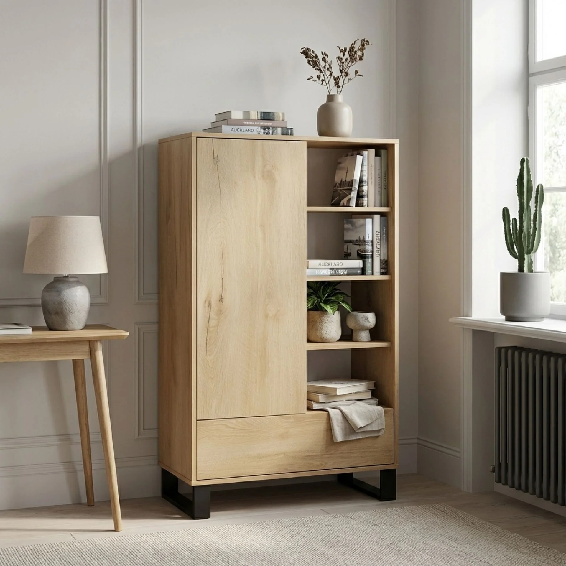 Frohna Bookshelf Cabinet with Drawer - Oak - Image 6