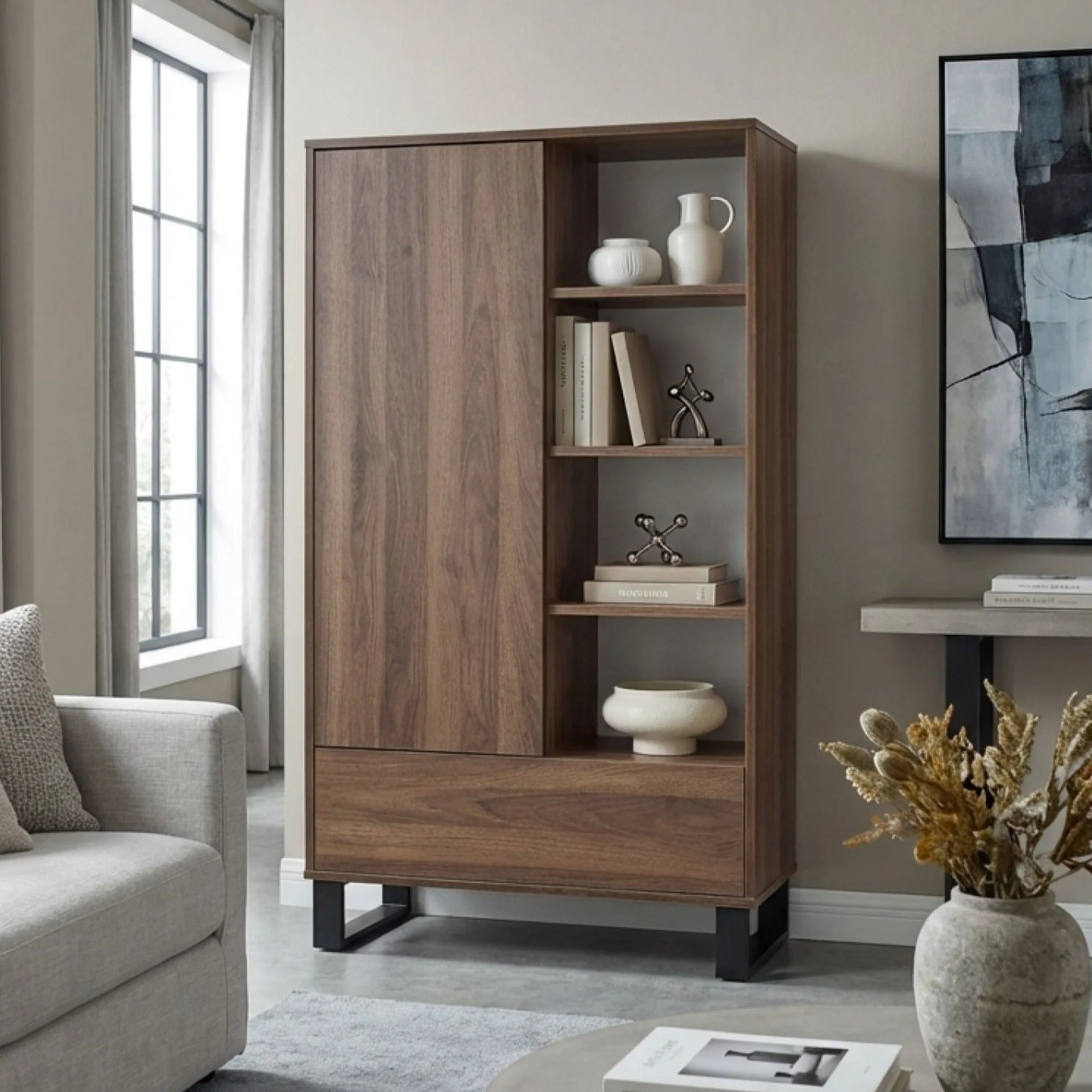 Frohna Bookshelf Cabinet with Drawer - Walnut - Image 7