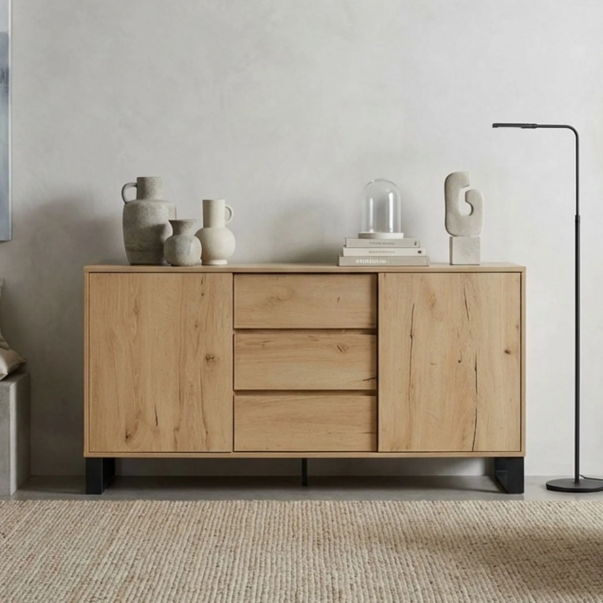 Frohna Sideboard Buffet Table with 3 Drawers - Oak - Image 3