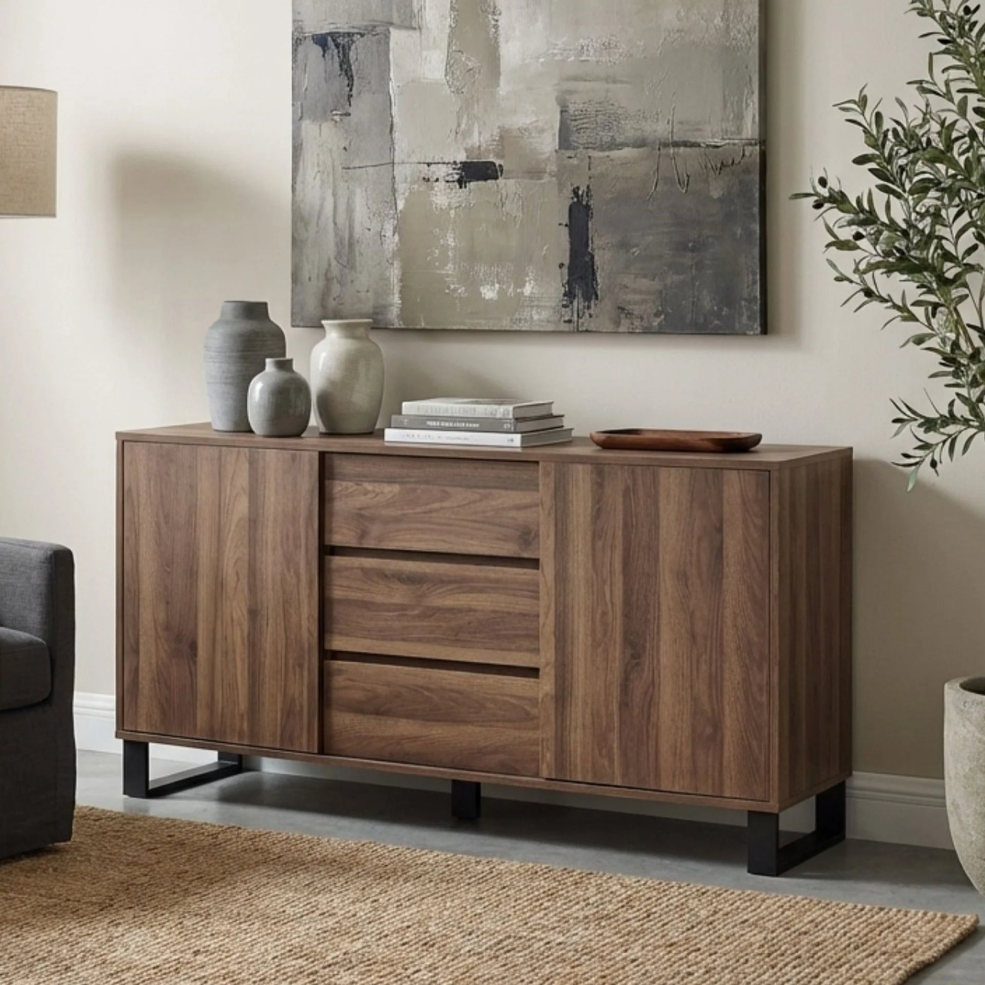 Frohna Sideboard Buffet Table with 3 Drawers - Walnut - Image 3