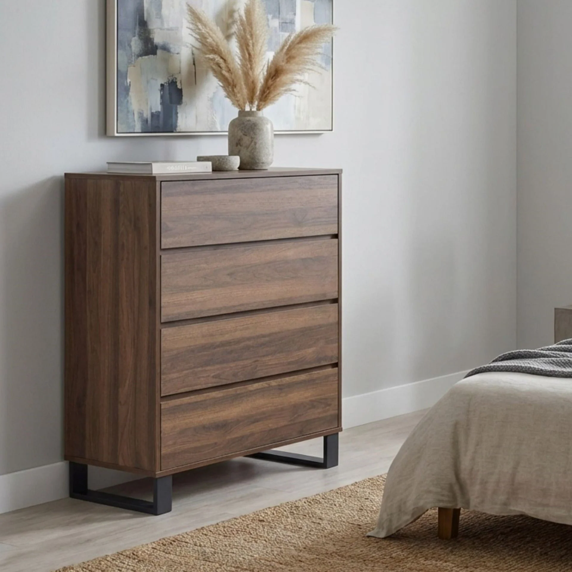 Frohna Tallboy 4 Drawer Chest Dresser - Walnut