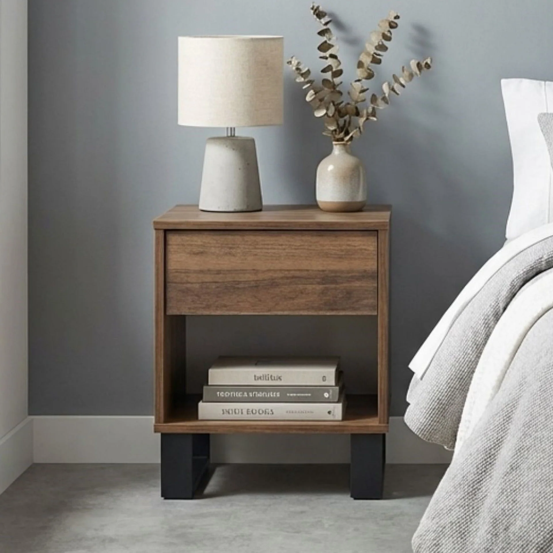 Frohna Wooden Bedside Table Nightstand - Walnut - Image 3