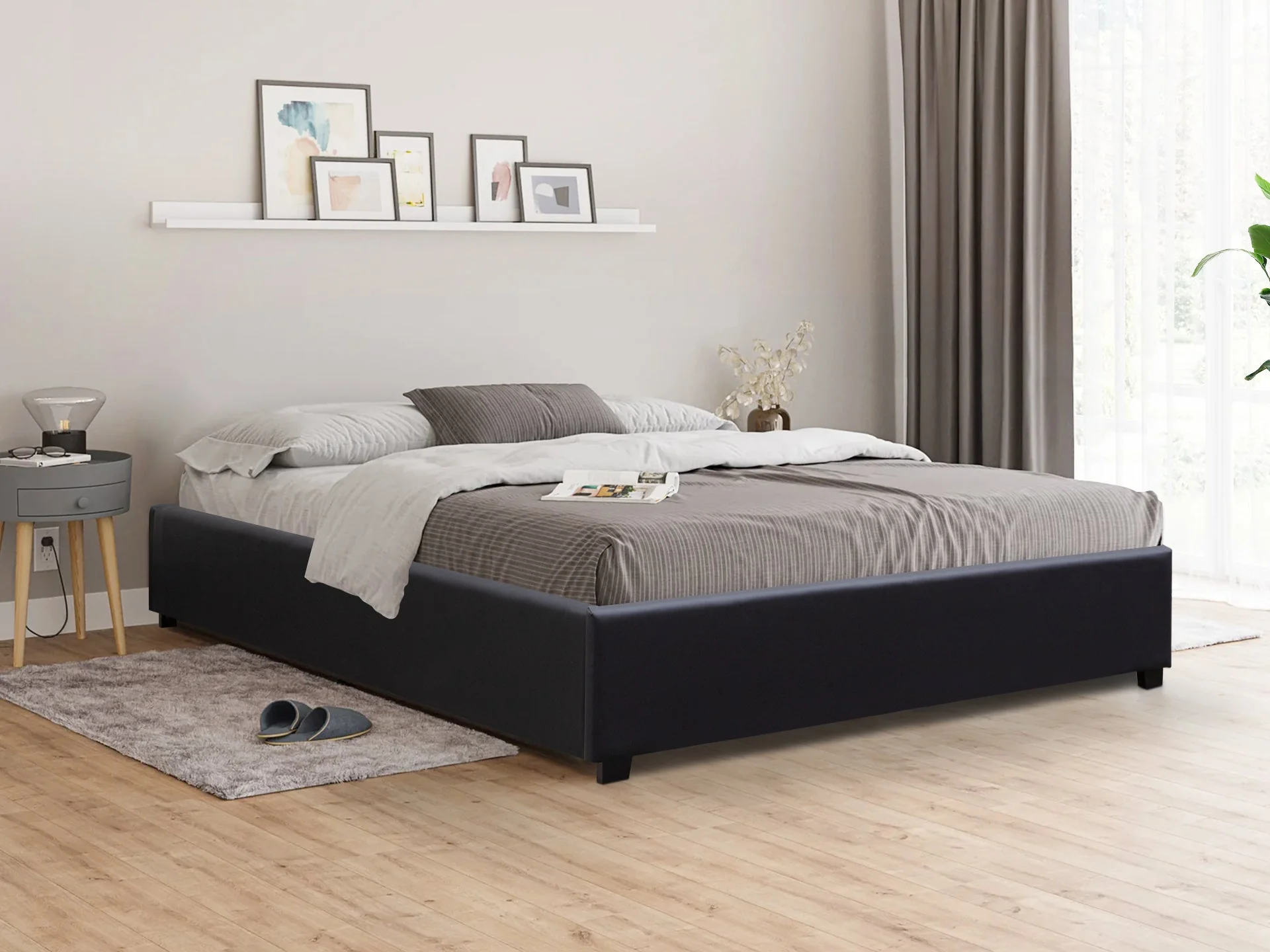 FUJI QUEEN Slat Bed - BLACK
