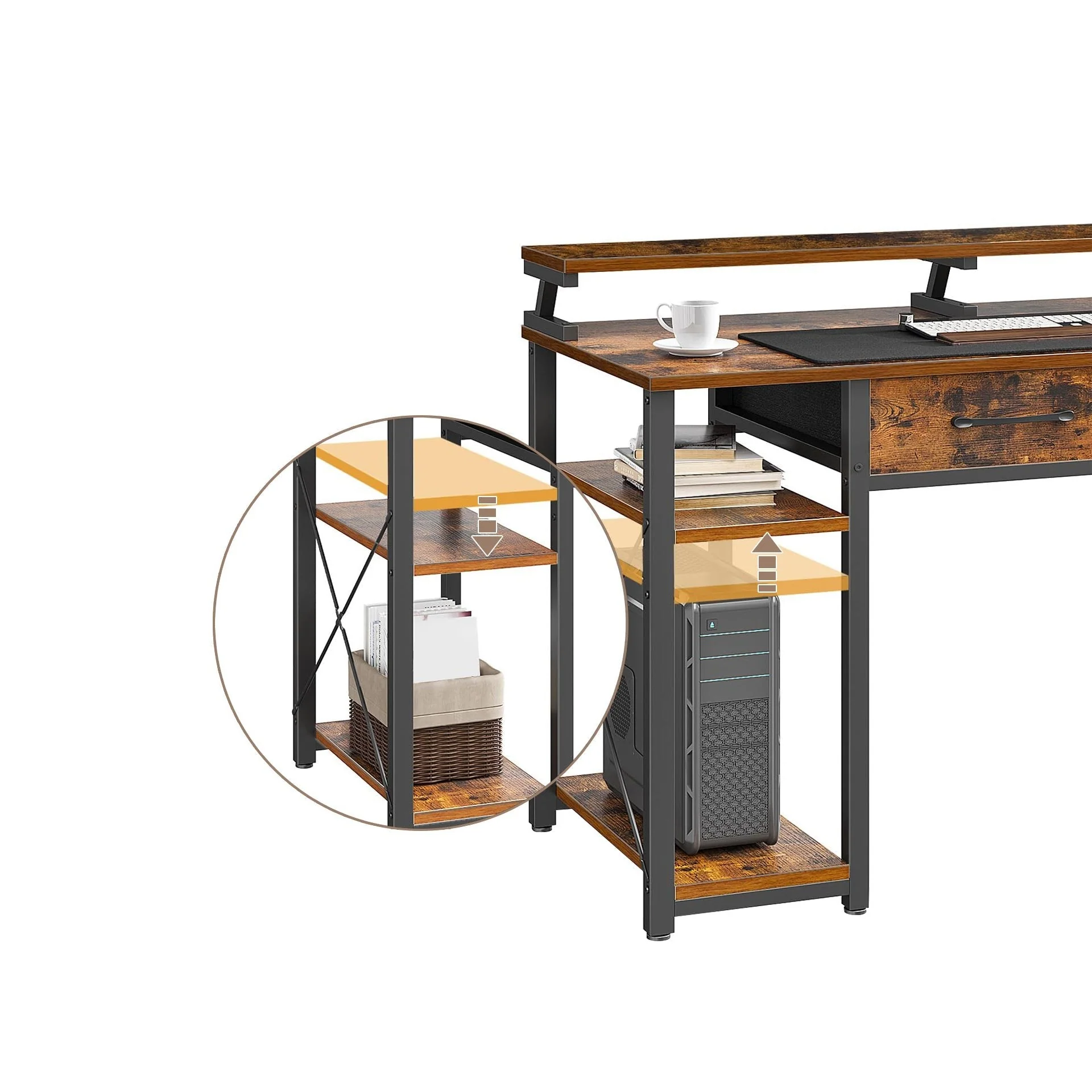 Gael 100cm Computer Desk with 2 Drawers - Rustic Brown - Image 8